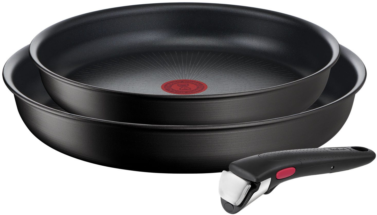 Tefal Pfannen-Set Ingenio Unlimited, Pfannenset abnehmbarer Griff, Antihaftversiegelung, Aluminium (Set, 3-tlg., 2x Pfannen Ø 22/26 cm, 1x abnehmbarer Griff, Made in France), stapelbar, platzsparend, einfache Reinigung, Induktion, L76390
