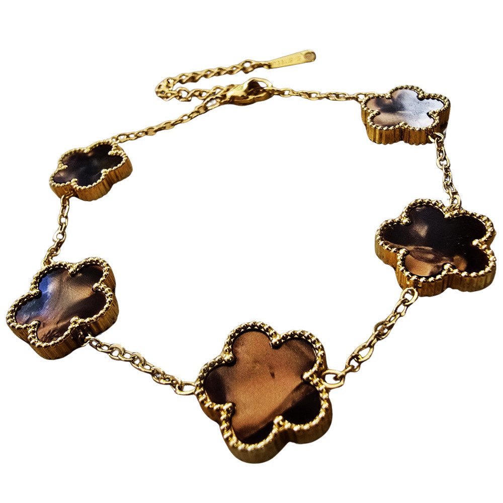 Ware aus aller Welt Edelstahlarmband Damen Edelstahl Armband Kleeblatt Braun-Gold verstellbar 17–22,5 cm (1-tlg)