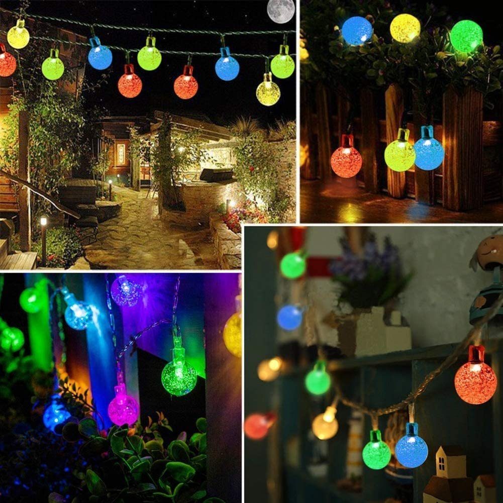 LETGOSPT LED Solarleuchte 50/30 Weiß Kugeln Wasserdichte Kristall Buntes fest innen, Lichterkette Warmweiß/Kaltes 50LEDs Solarlicht, LED Licht Solar IP65 integriert, außen und Lichterkette Lichterkette LED