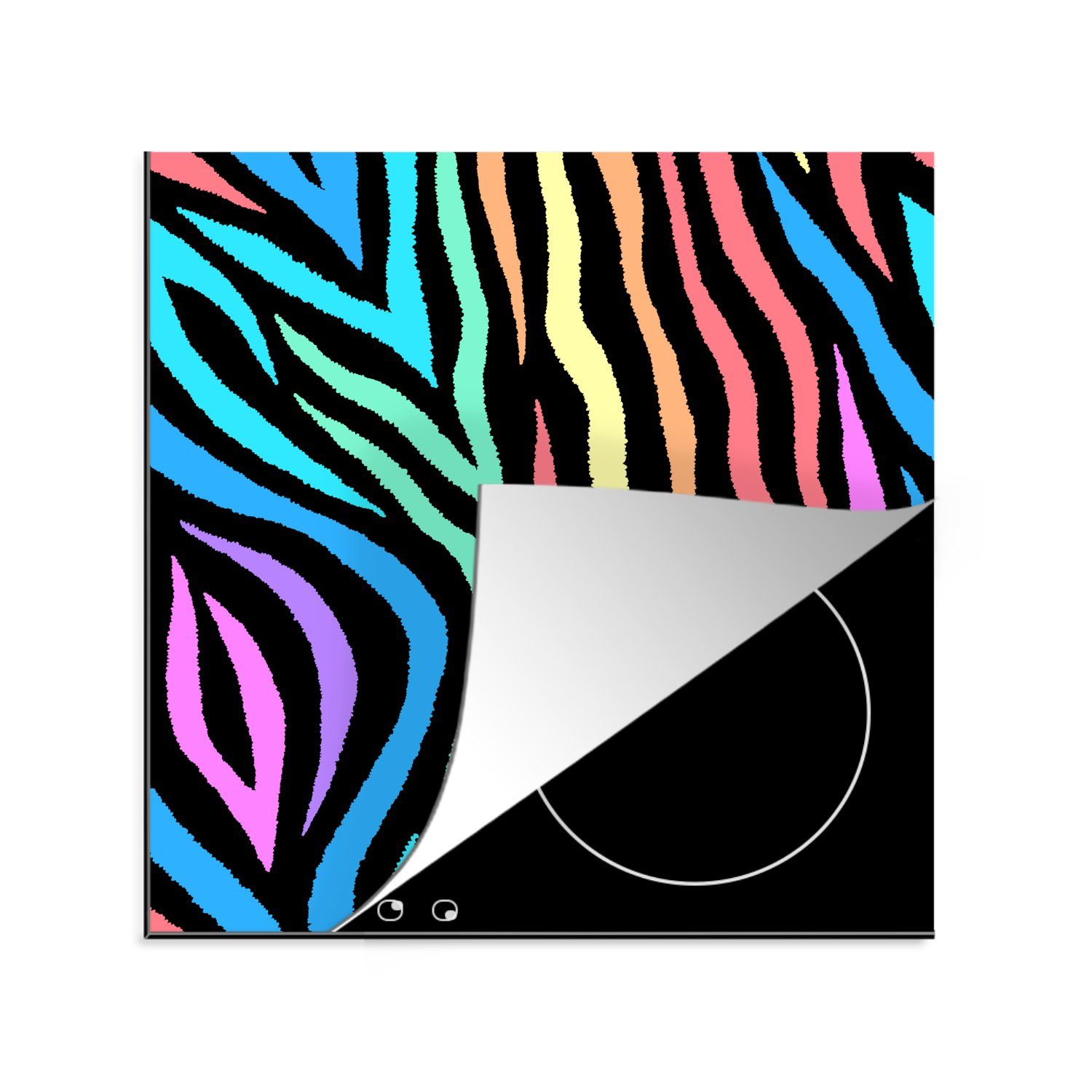 MuchoWow Herdblende-/Abdeckplatte Muster - Zebra - Farben, Vinyl, (1 tlg), 78x78 cm, Ceranfeldabdeckung, Arbeitsplatte für küche