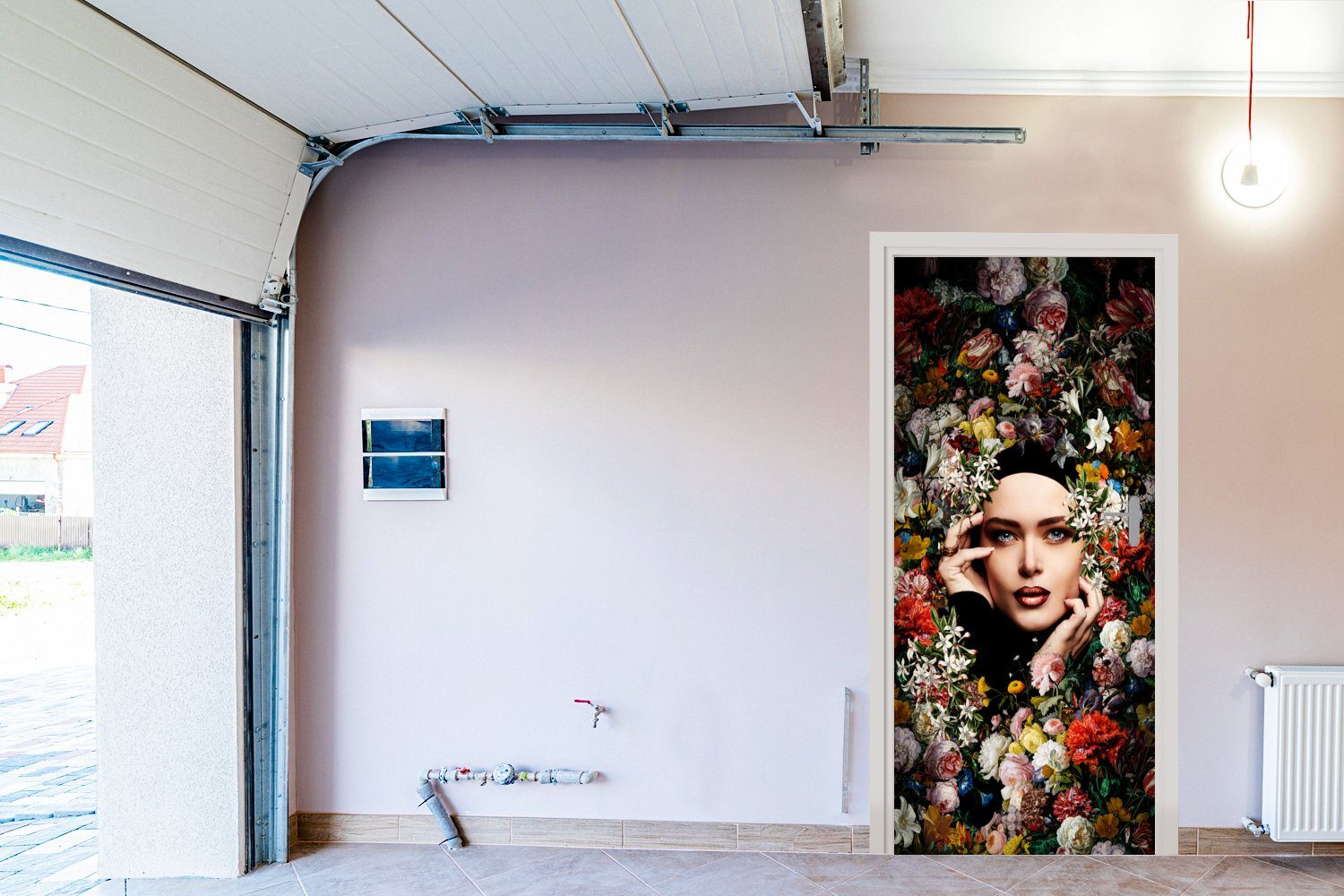 Tür, Matt, für Türaufkleber, Türtapete - bedruckt, St), 75x205 Porträt Fototapete Frauen - (1 MuchoWow Botanisch, cm - Blume