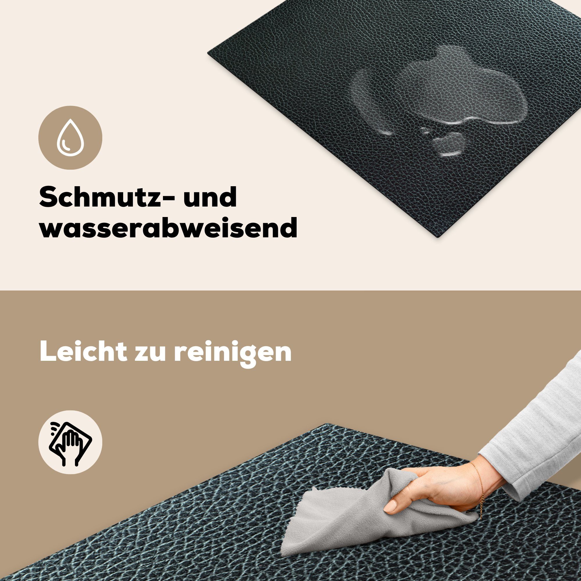 - Vinyl, 58x51 Küchen Herdblende-/Abdeckplatte Hell, - Induktionsherd, - - Schwarz (1 Dekoration Leder Induktionskochfeld cm, für Grün tlg), Textur MuchoWow