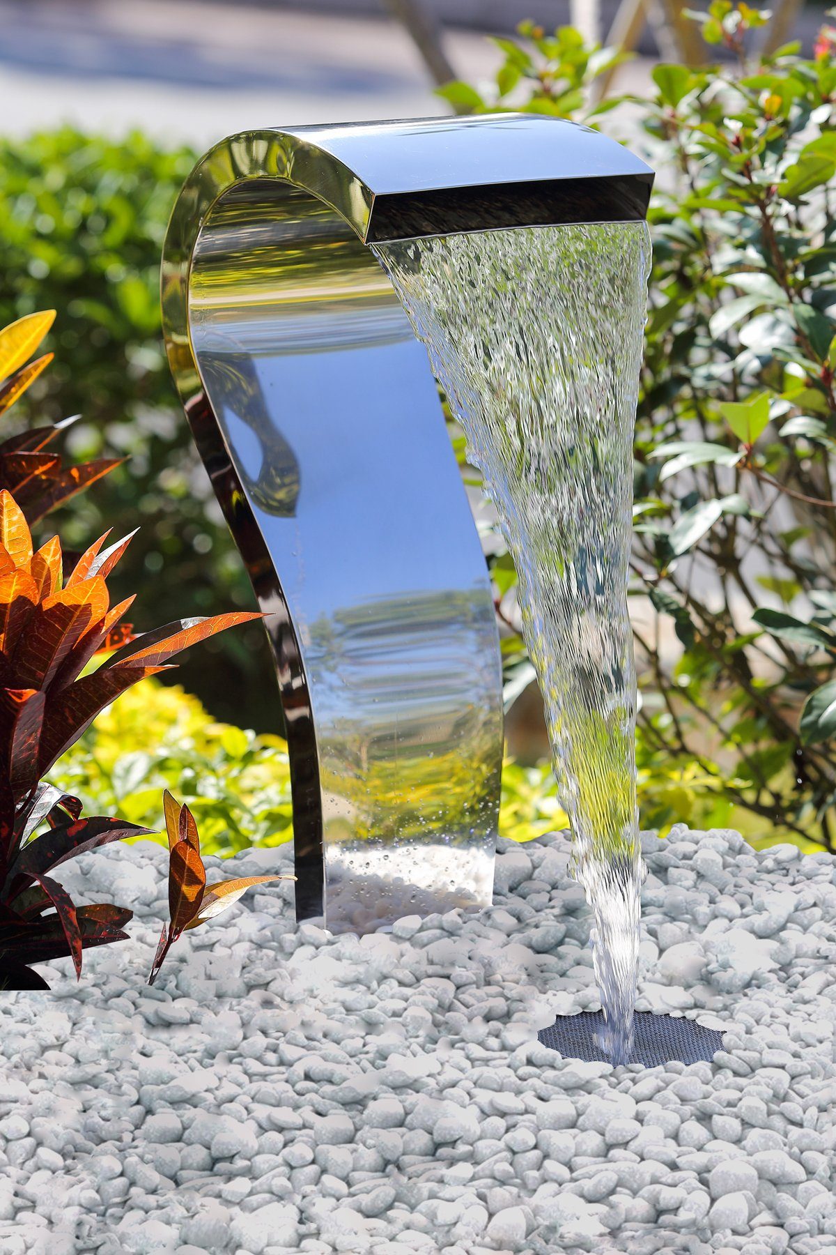 Köhko Gartenbrunnen KÖHKO® Wasserfall "SCHWAN" aus Edelstahl 23005  Wasserspiel mit LED-Beleuchtung