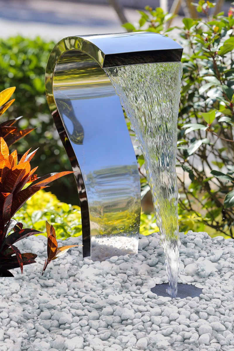 Köhko Gartenbrunnen »KÖHKO® Wasserfall "SCHWAN" aus Edelstahl 23005 Wasserspiel mit LED-Beleuchtung«