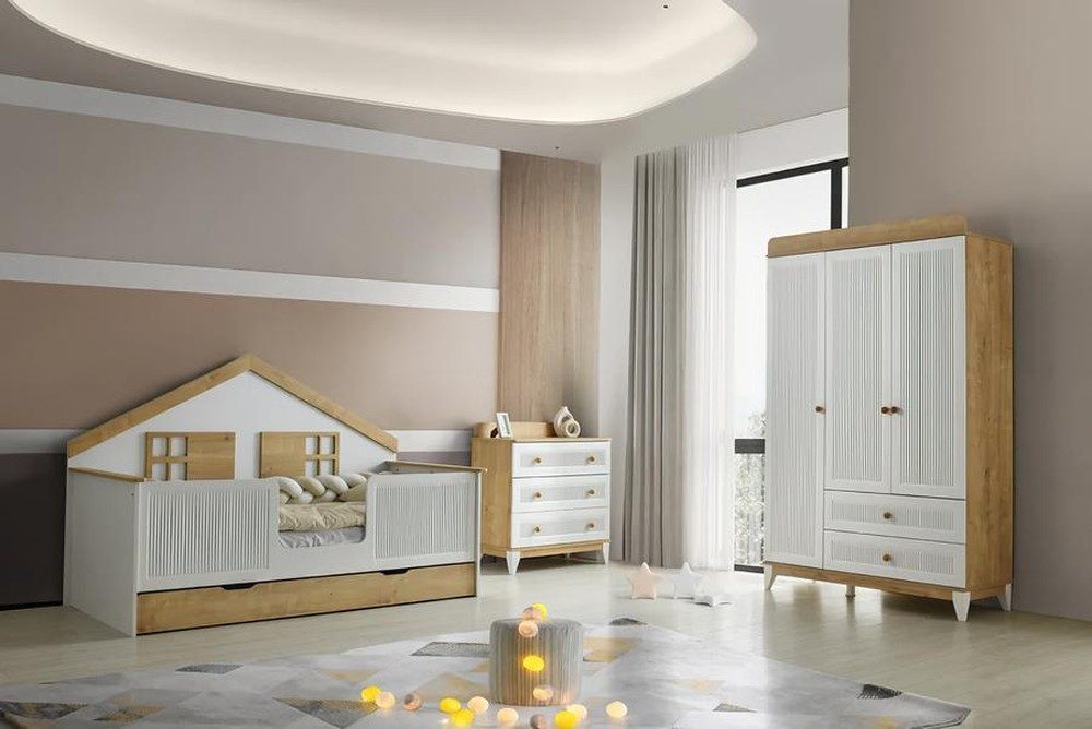 Jugendzimmer-Set 3tlg. Kinderzimmer Set: Bett, Kommode, Kleiderschrank Modern Möbel