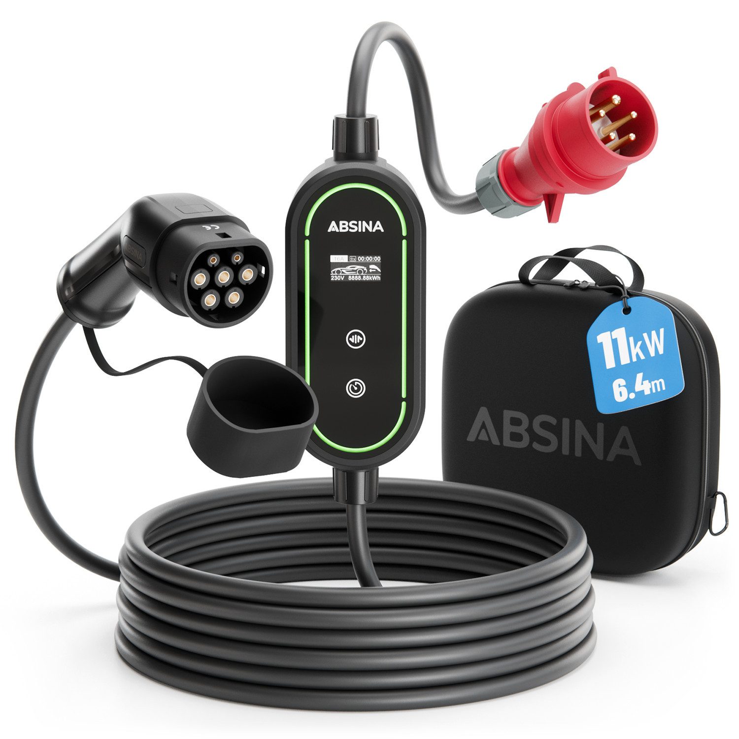 ABSINA Ladekabel CEE 16A auf Typ 2 mit einstellbarer Ladeleistung 11kW 16A Elektroauto-Ladegerät (1-tlg)