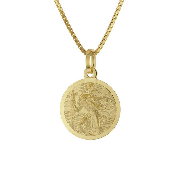 trendor Kette mit Anhänger Christophorus Gold 585 mit vergoldeter Halskette