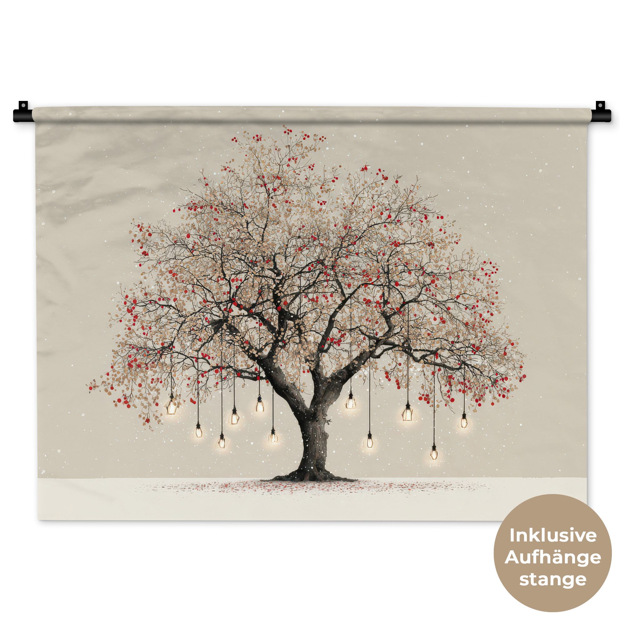 MuchoWow Wandteppich Lichterbaum - Winter - Weihnachten - Mehrfarbig, Rechteckig, Höhe: 3 mm, Wand Teppiche, Wandbehang, 90x67 cm