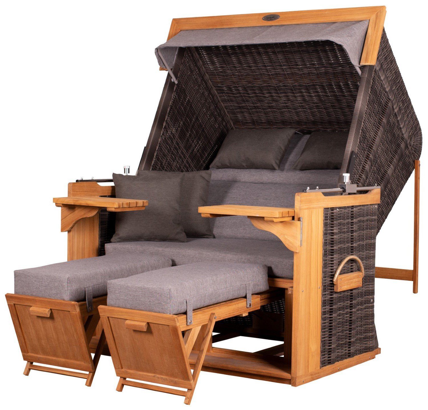deVries PURE® Strandkorb Friesland Sylt XL - PE stone grey - Dessin 466, BxTxH: 135x90x165 cm, Volllieger, Nordsee-Strandkorb, Teakholz - PE-Markengeflecht - bequeme Polster - Schutzhülle