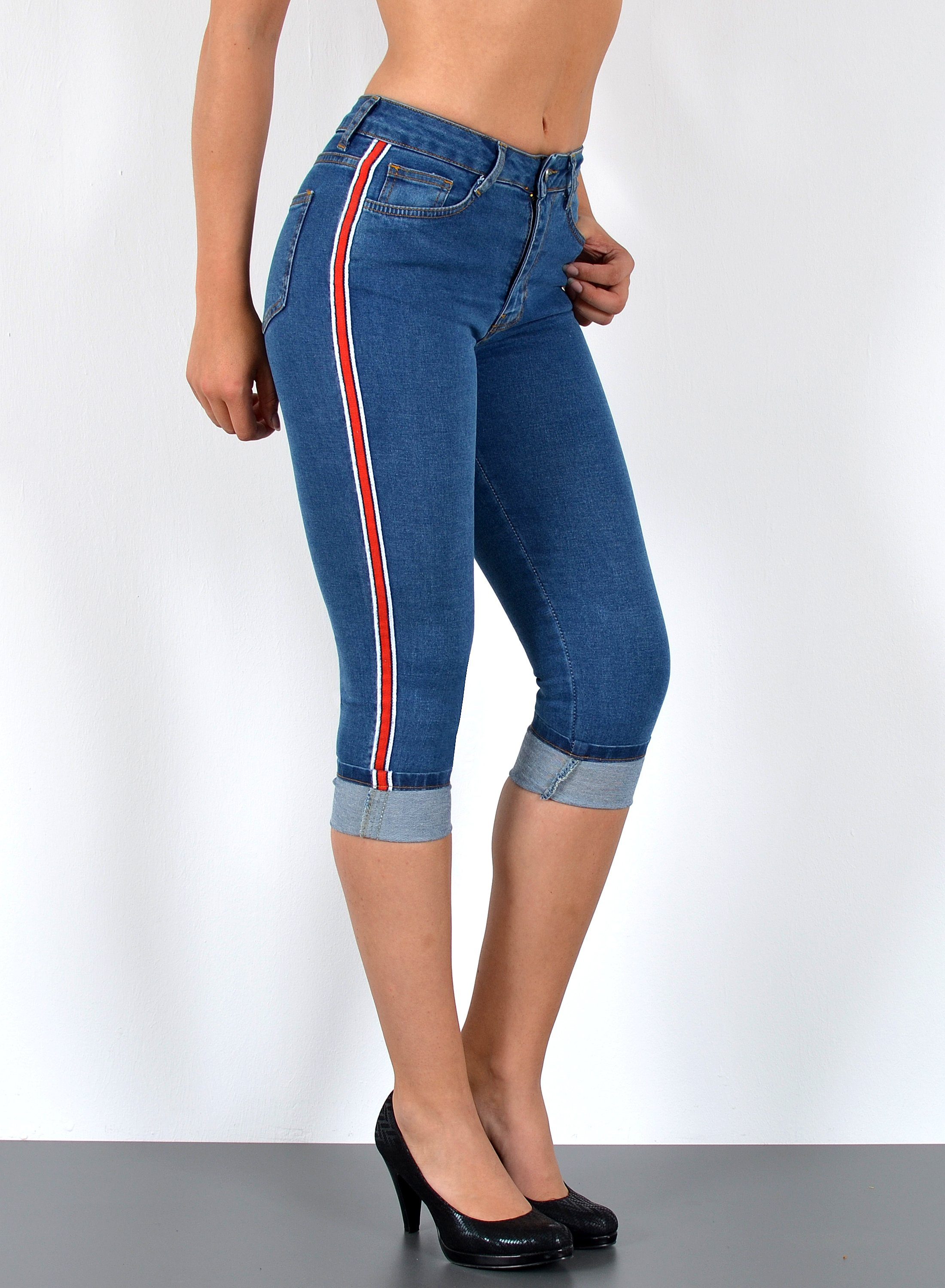 ESRA Caprijeans 3/4 Jeans Hose Capri Jeans mit Seitenstreifen Caprihose Dam günstig online kaufen