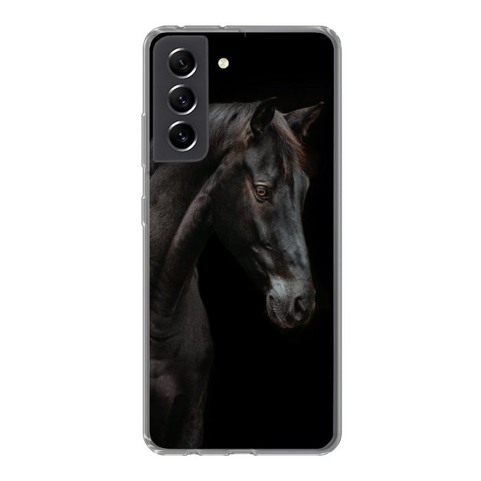 MuchoWow Handyhülle Pferd - Tiere - Schwarz - Porträt Phone Case Handyhülle Samsung Galaxy S21 FE Silikon Schutzhülle