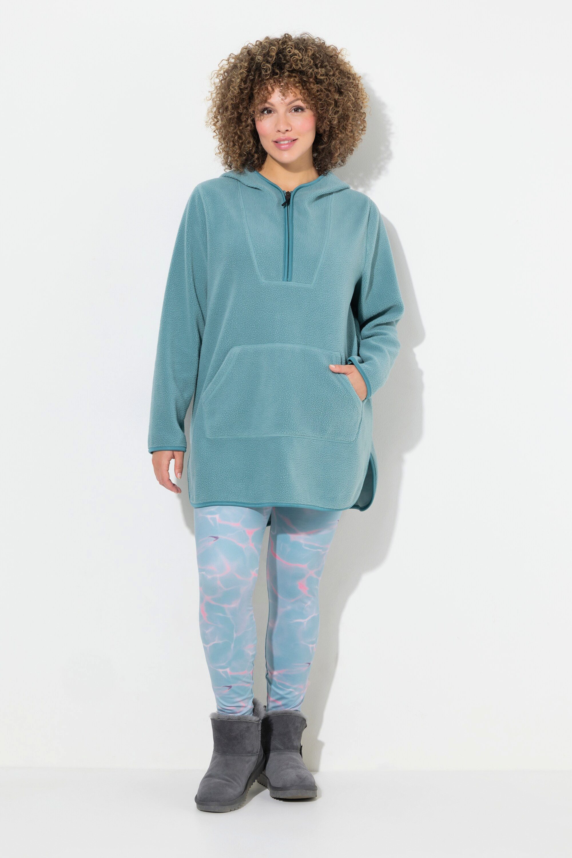 Ulla Popken Sweatshirt Long-Teddy-Fleecepullover Kapuze Zipper günstig online kaufen