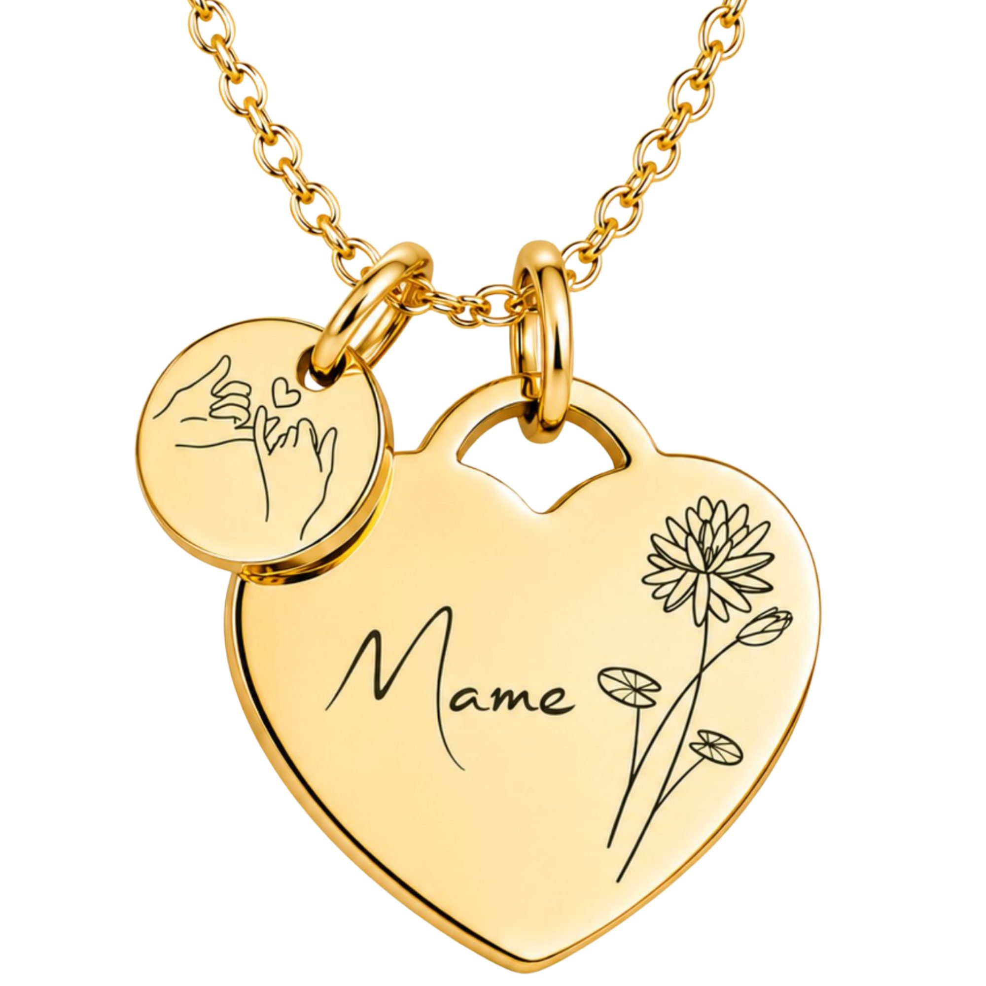 BS Schmuckdesign Kette mit Anhänger mit Gravur Personalisierte Halskette Damen Herzkette Name und Monatsblume Gravur (inkl. Gravur), vollständig personalisierbar inkl. Geschenkbox