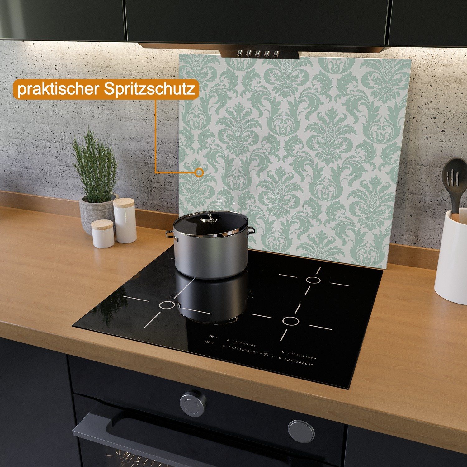 Wallario Herd-Abdeckplatte Königliche Schnörkelei in weiß und grün, ESG-Sicherheitsglas, (Glasplatte, 1 tlg., inkl. 5mm Noppen), verschiedene Größen