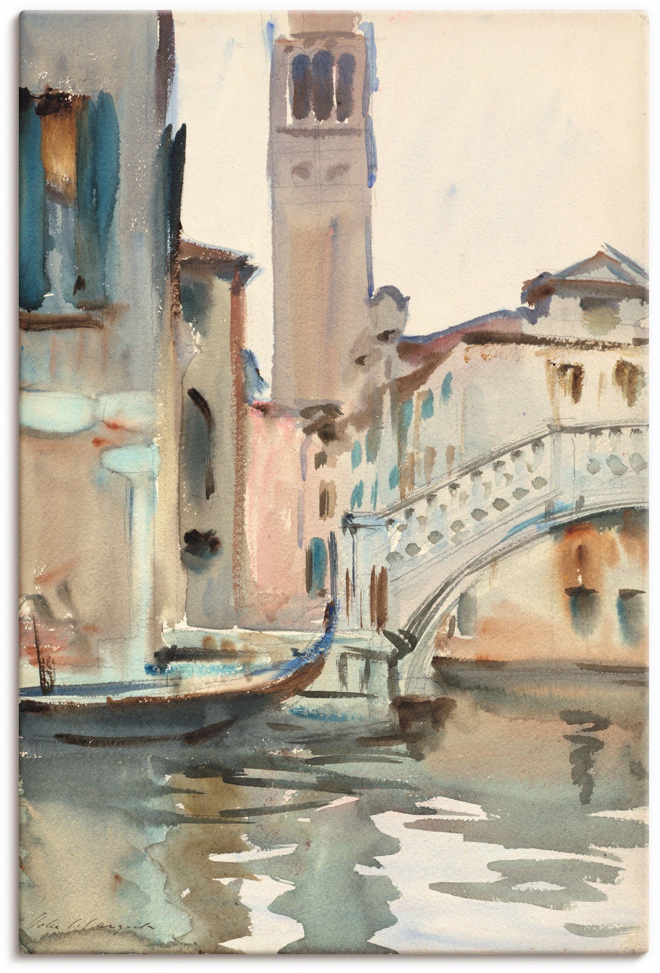 Artland Leinwandbild Eine Brücke und Campanile, Venedig., Venedig (1 St), auf Holzrahmen gespannt