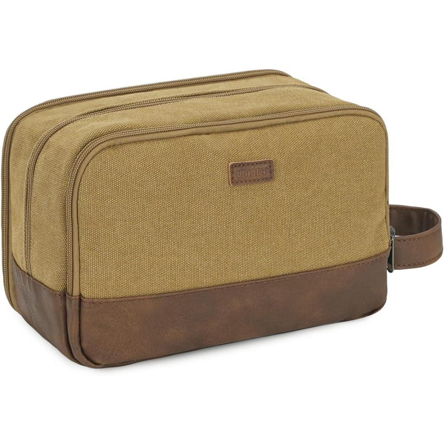 LuxusKollektion Kulturbeutel Kulturtasche Herren Reise Canvas Doppkit Kunstledertasche Khaki Braun