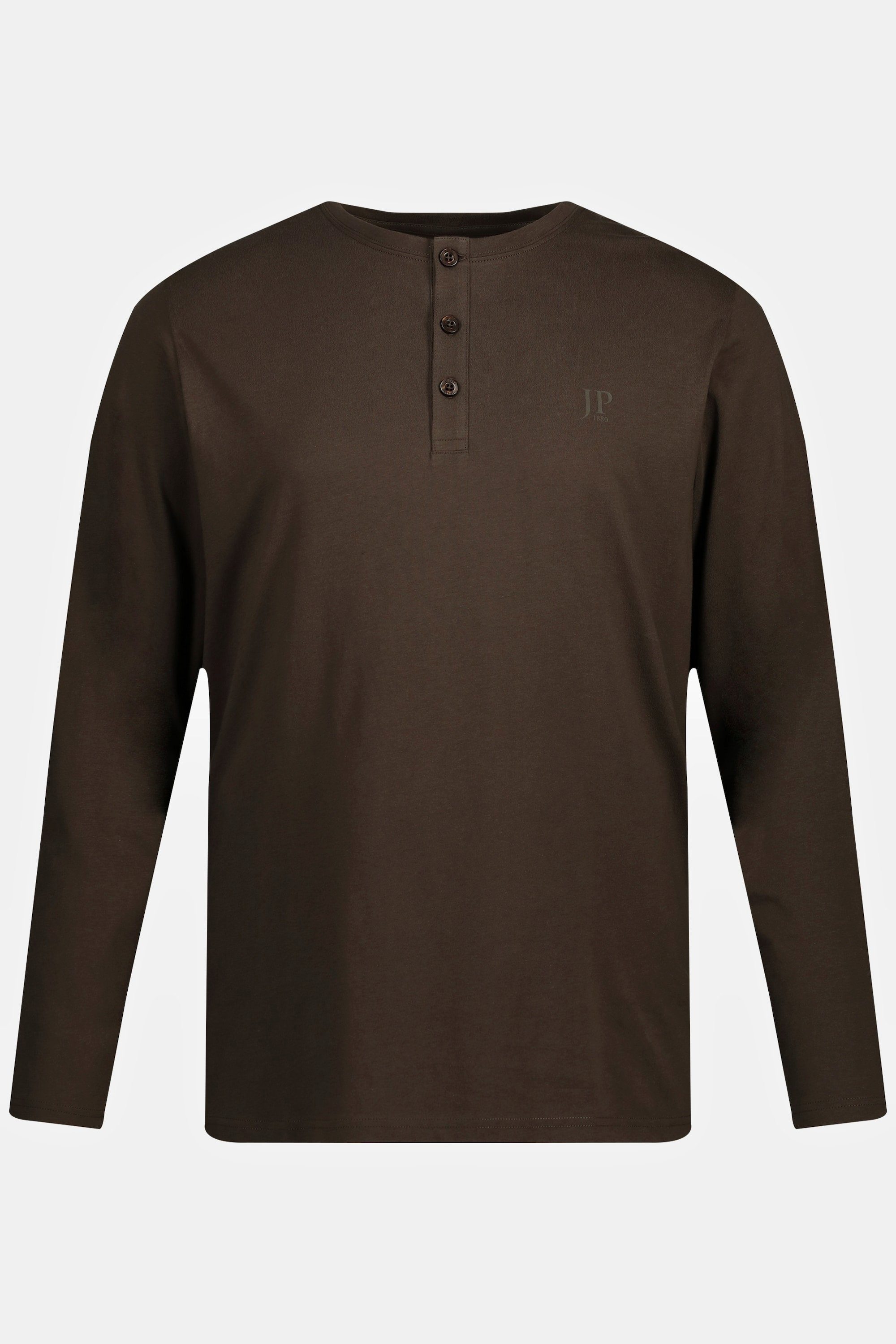 Shirt Basic 8XL Knopfleiste T-Shirt haselnuss Langarm JP1880 Henley bis