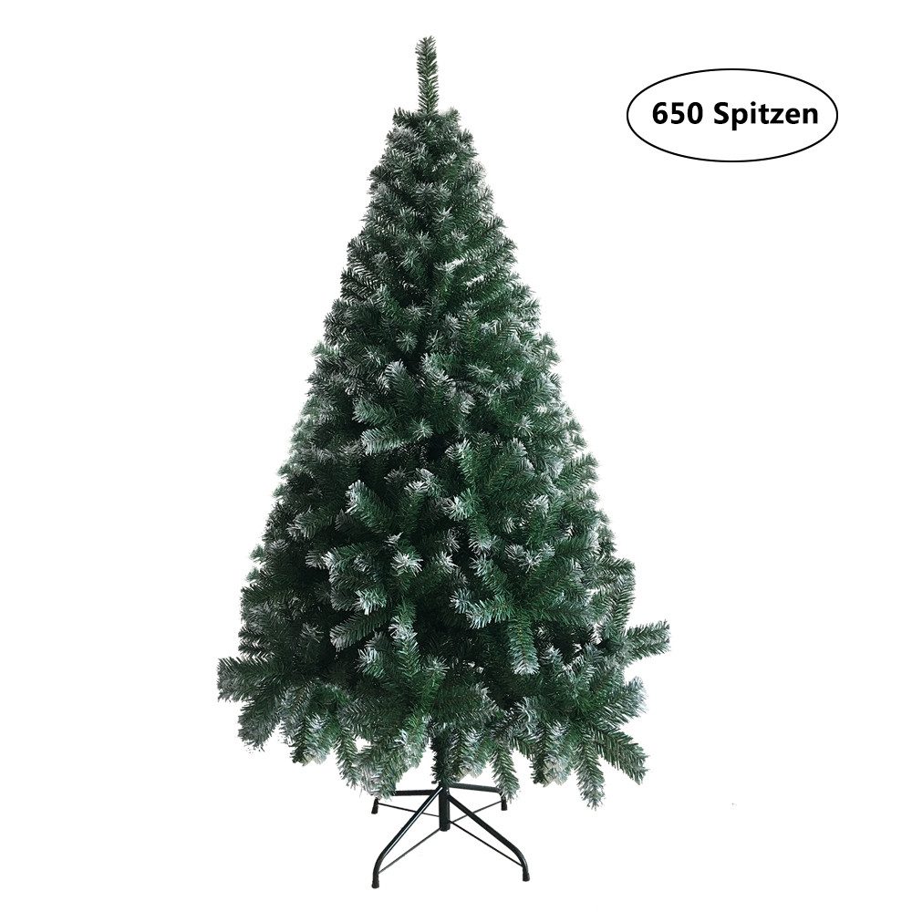 VINGLI Künstlicher Weihnachtsbaum mit 300/420/480/650/700/800/870/900 Zweigspitzen, grüne Zweige mit weißen Spitzen, Eisenbeinen, 120/150/180/210 cm