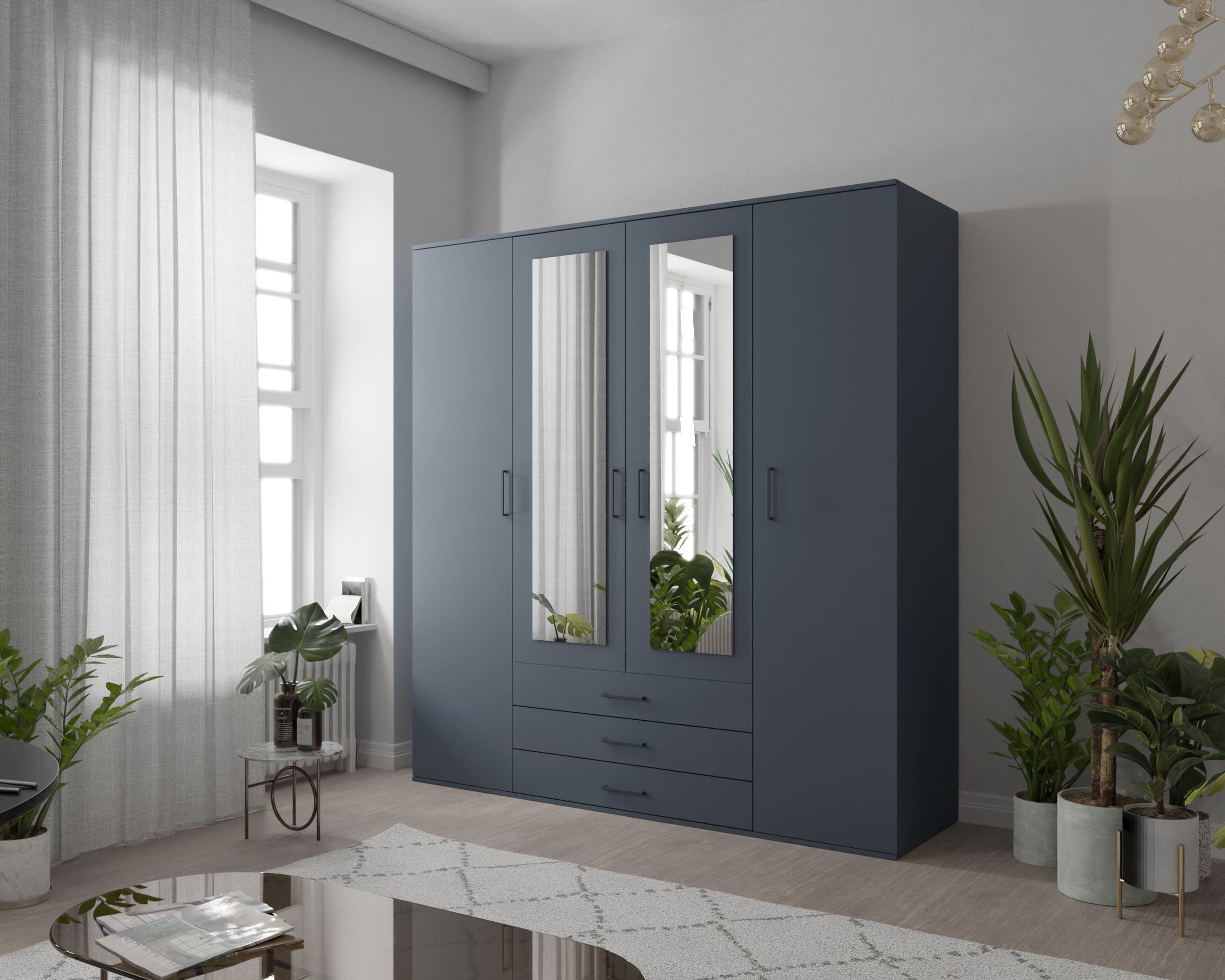 MOEBLO Drehtürenschrank SMEECH (Kleiderschrank, Schrank mit Spiegel, Hochwertige Verarbeitung, Garderobe mit Einlegeböden und Kleiderstang) - (BxHxT): 150/200x210x57 cm