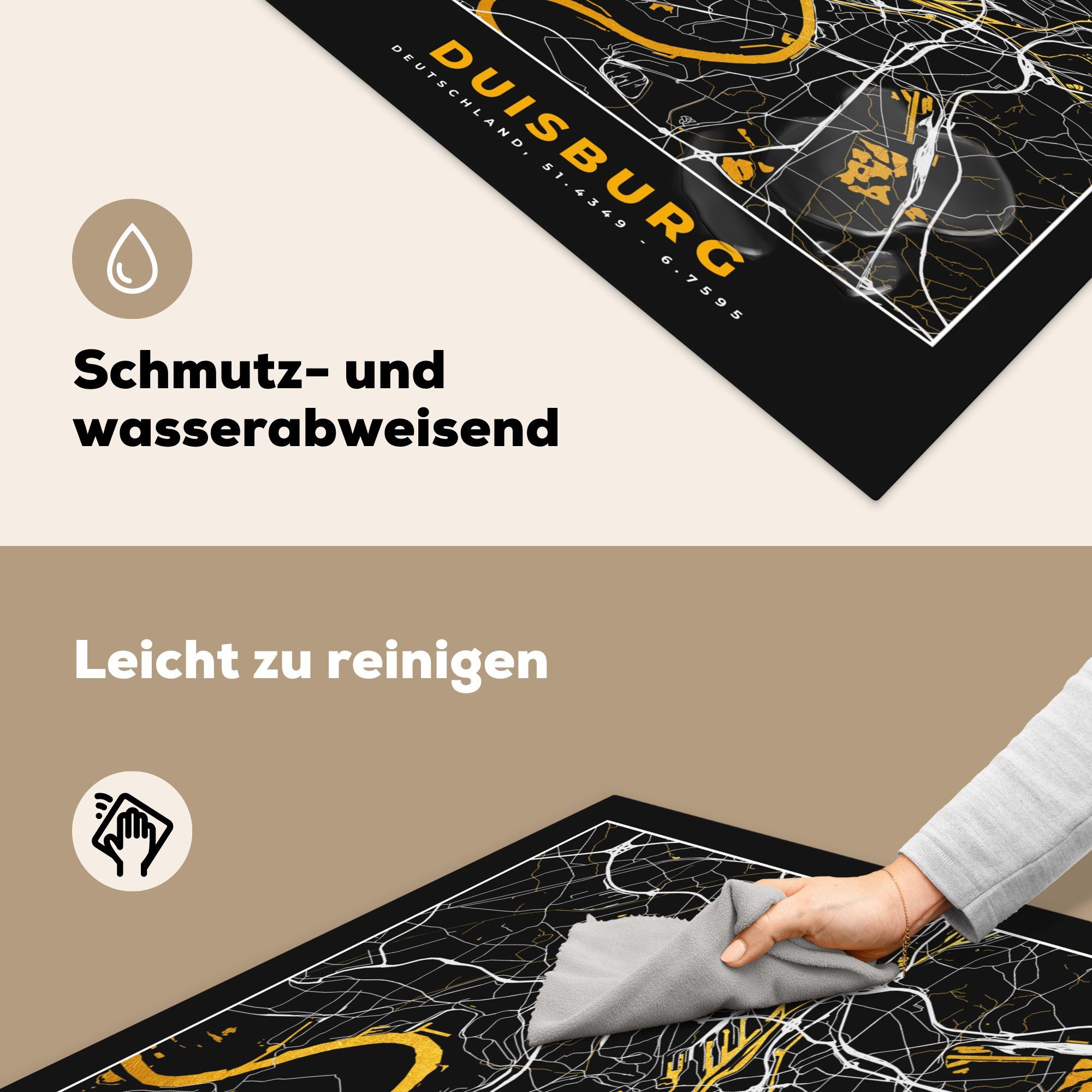 Karte Herdblende-/Abdeckplatte MuchoWow Ceranfeldabdeckung, Duisburg für Vinyl, tlg), - - - küche Stadtplan Gold, Deutschland (1 cm, 78x78 - Arbeitsplatte