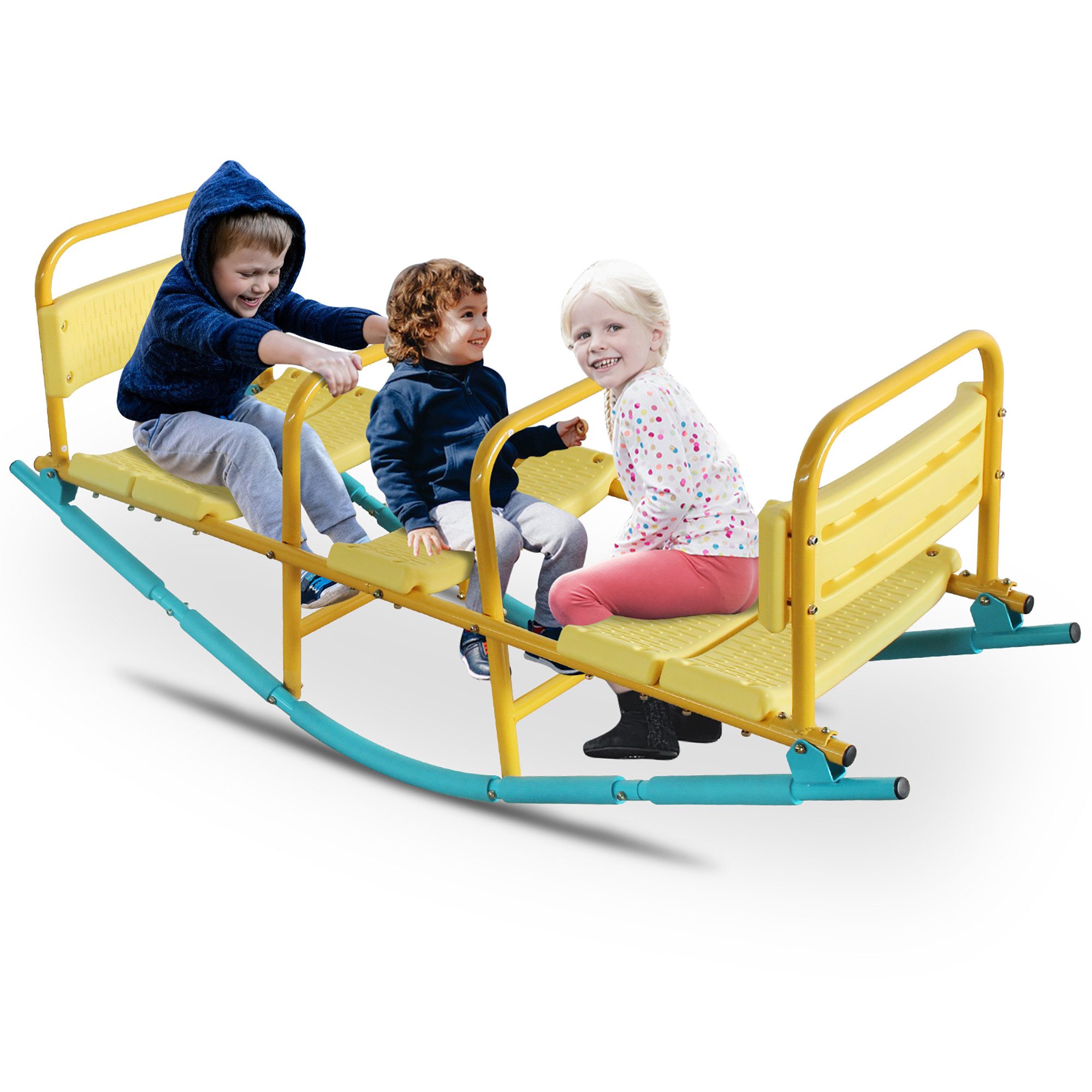 Rolipo Wippe 3-Sitzer Kinderwippe Outdoor Spielgerät für Kinder 3-8Jahre 133x42x52cm, mit Rückenlehne & Haltegriffen, Ostergeschenke