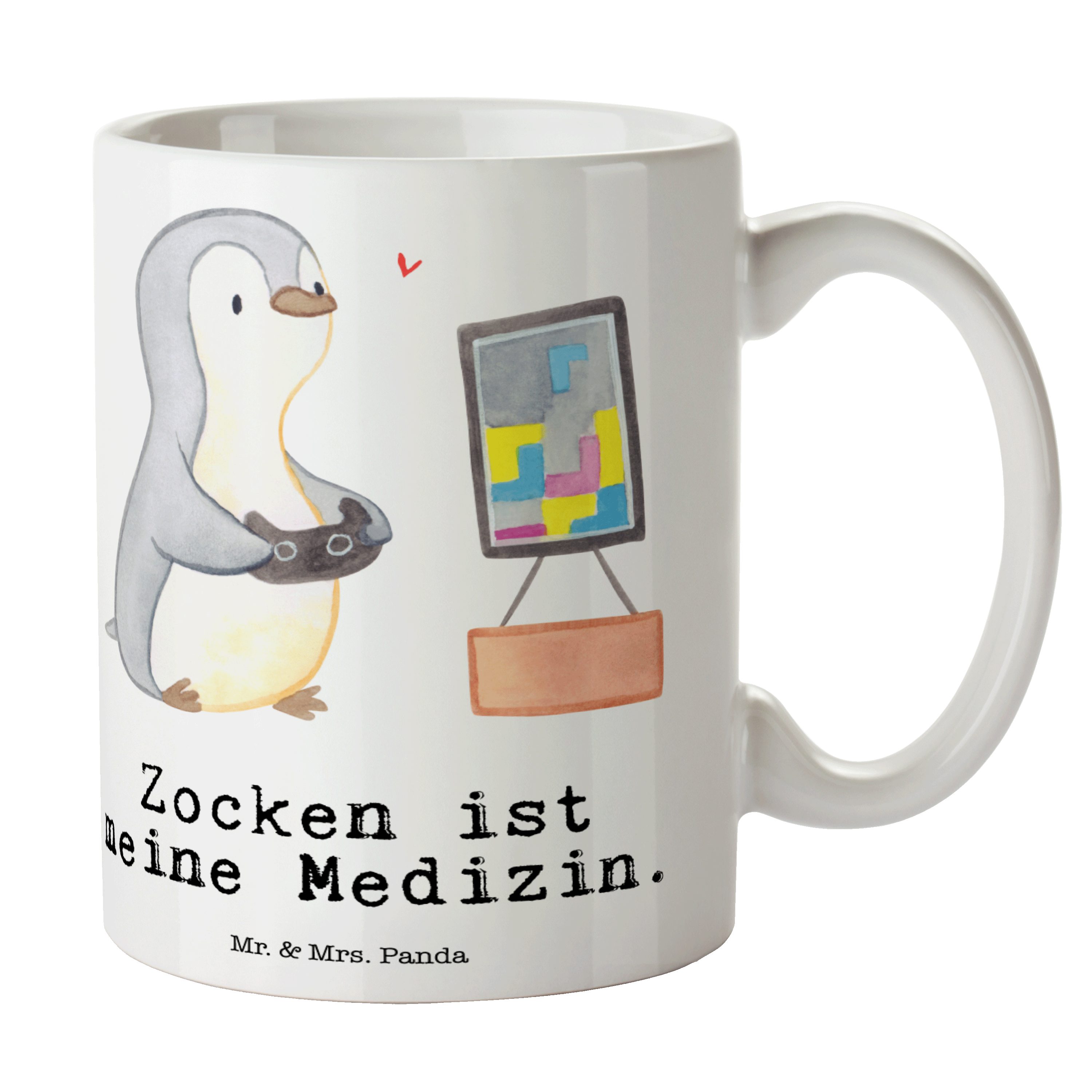 Mr. & Mrs. Panda Tasse Pinguin Zocken Medizin - Weiß - Geschenk, Tasse, Gaming, Videogames, Keramik