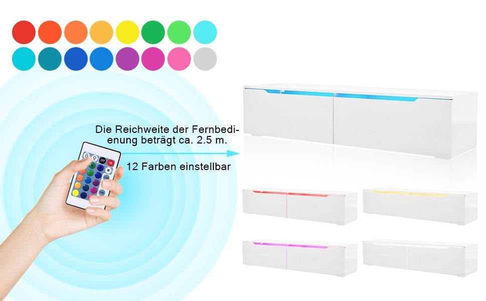 SONNI Sideboard TV Lowboard 140x35x30cm Weiß/Swarz mit LED-Beleuchtung, TV günstig online kaufen