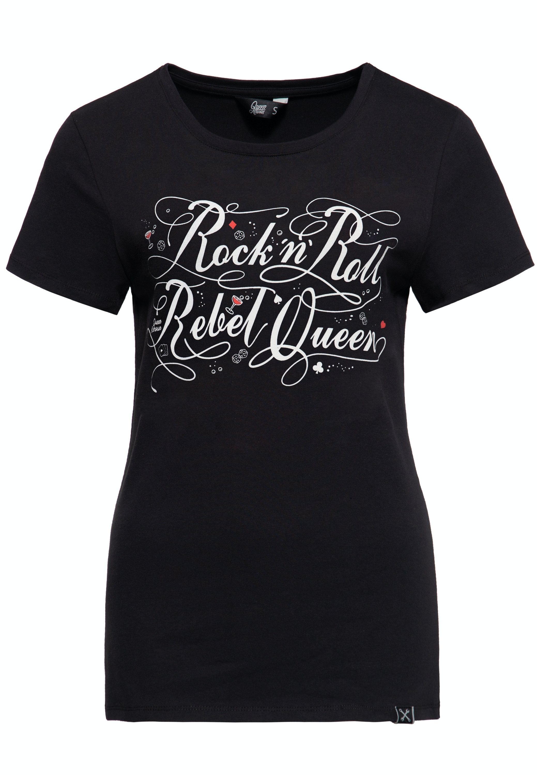 QueenKerosin Print-Shirt Rock'n'Roll Rebel Queen (1-tlg) mit Statement Vintage Front Print schwarz