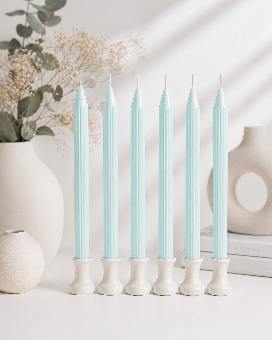 CHAKS Spitzkerze CHAKS Spitzkerze 6er Set Pastell-Blau Rillenkerzen 25 cm, Rillen