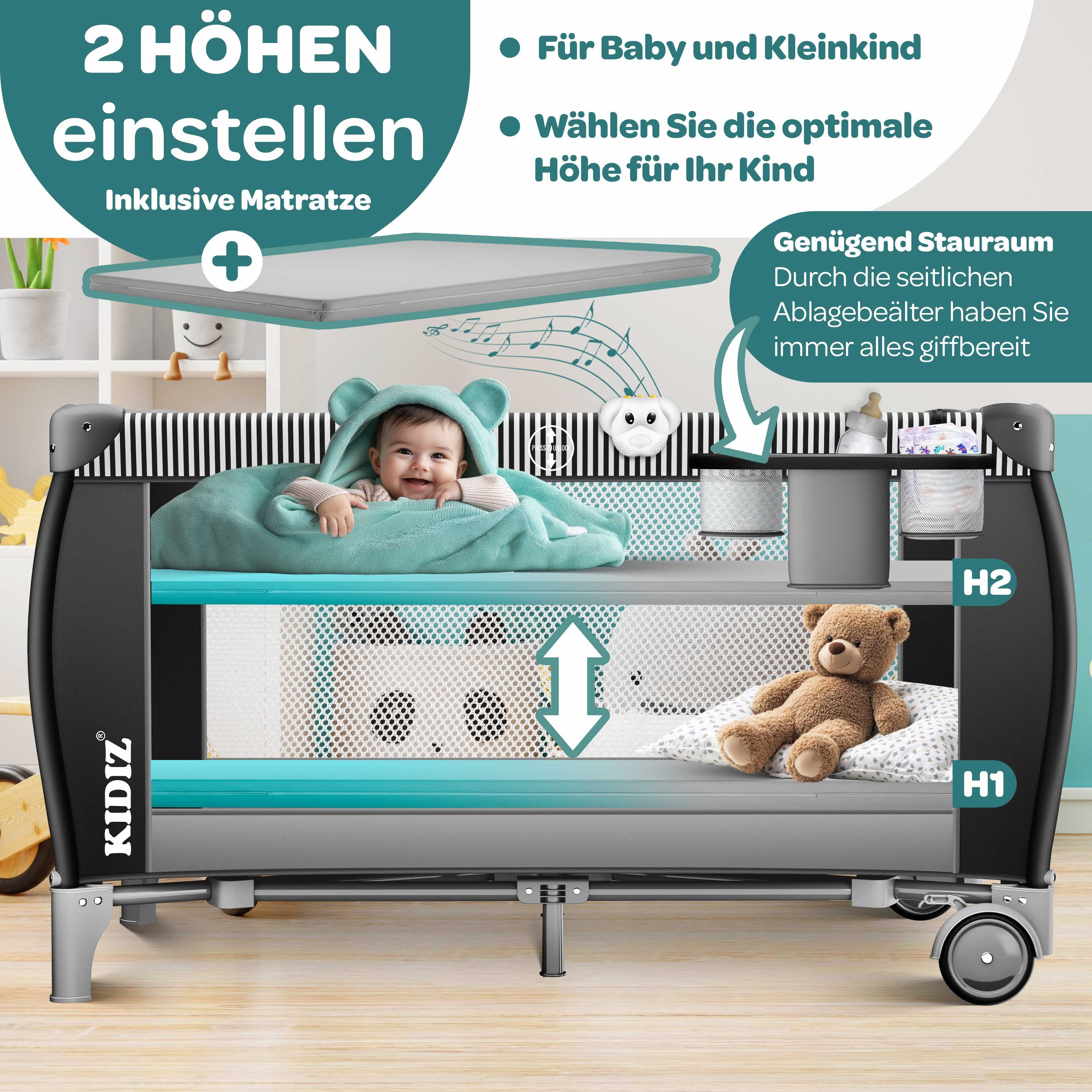 KIDIZ Baby-Reisebett, Babybett Kombi Set mit Matratze & Wickelauflage ab Geburt bis 15 kg