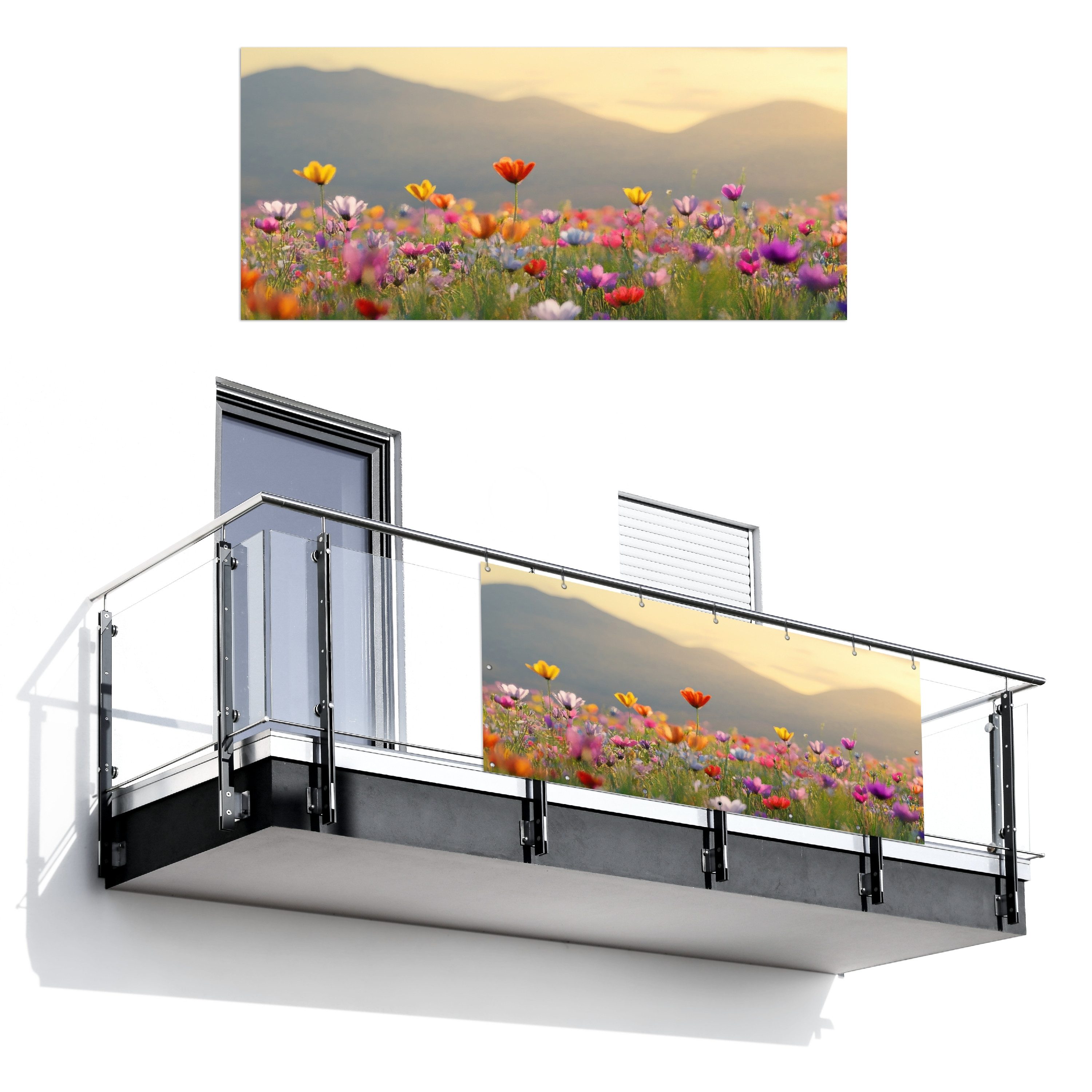 MuchoWow Balkonsichtschutz Blumenfeld - Berge - günstig online kaufen