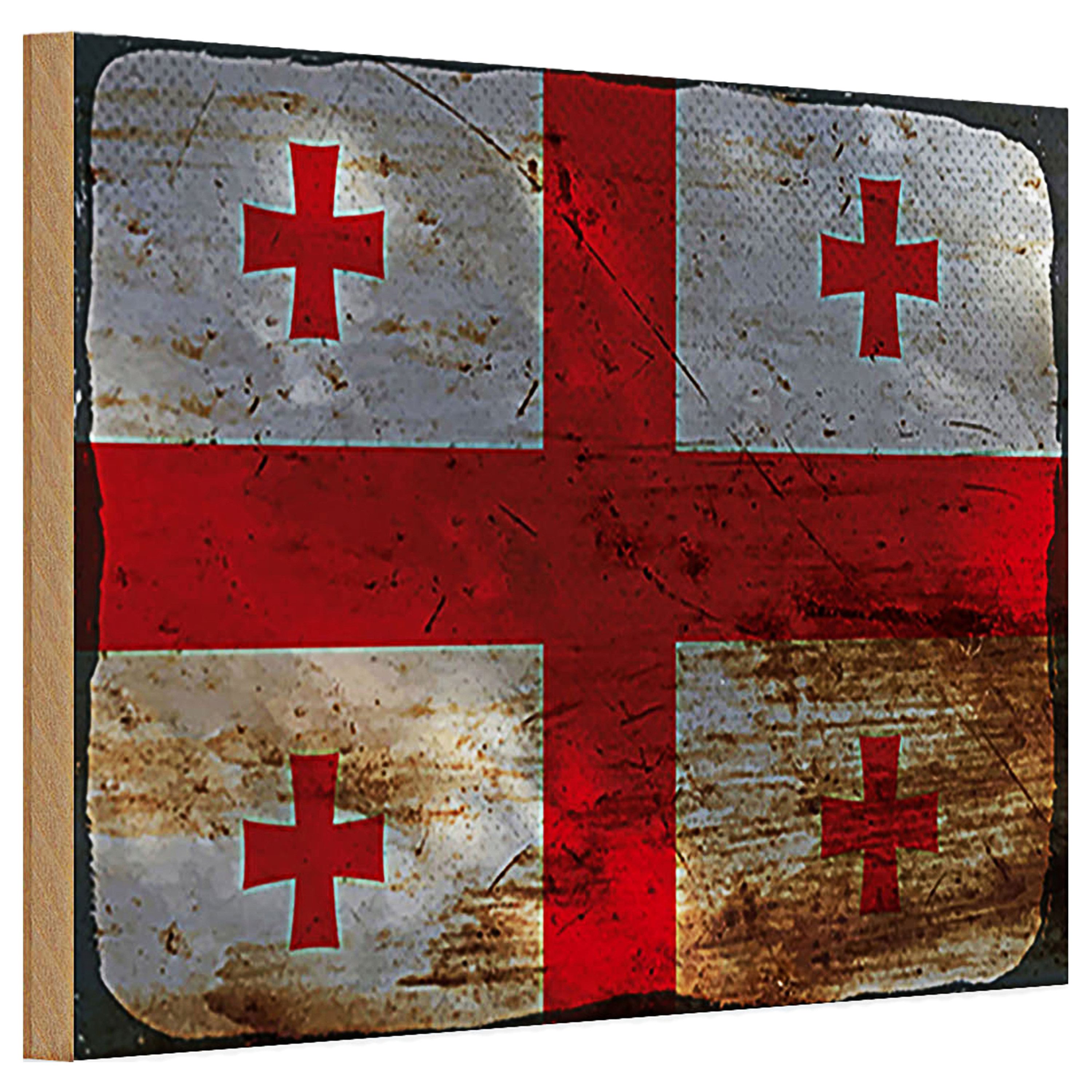 Roomando Holzbild Holzschild Flagge Georgien 30x20cm Flag of Georgia Rost