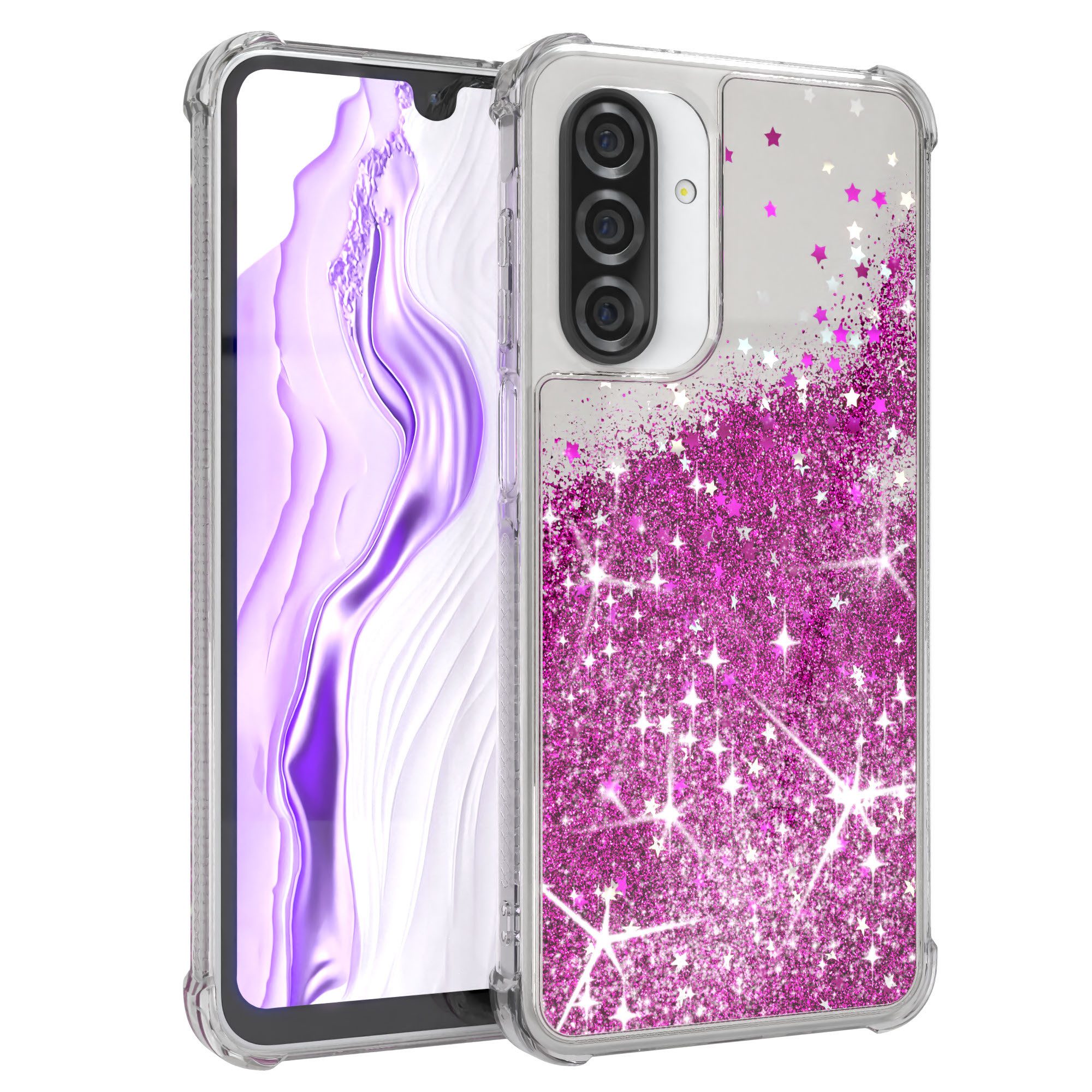 EAZY CASE Handyhülle Liquid Glittery Case für Samsung Galaxy A26 5G 6,7 Zoll, Bumper Case Back Cover Glitter Glossy Handyhülle Etui Violett Lila