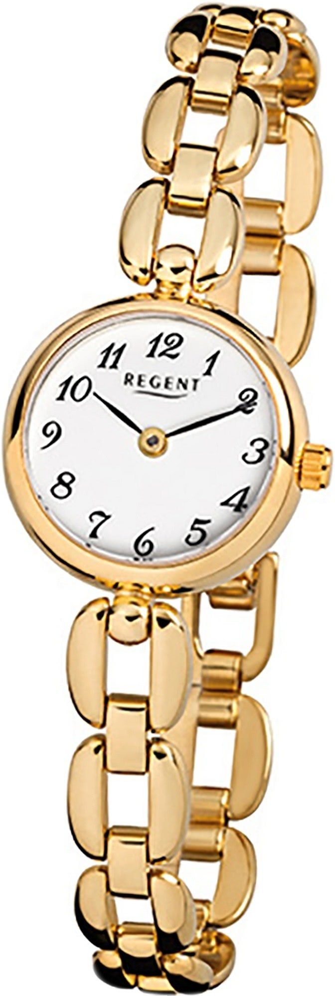 Regent Quarzuhr Regent Stahl Damen Uhr F-801 Quarzuhr, Damenuhr Edelstahl, ionenplattiert rundes Gehäuse, klein (ca. 20mm)