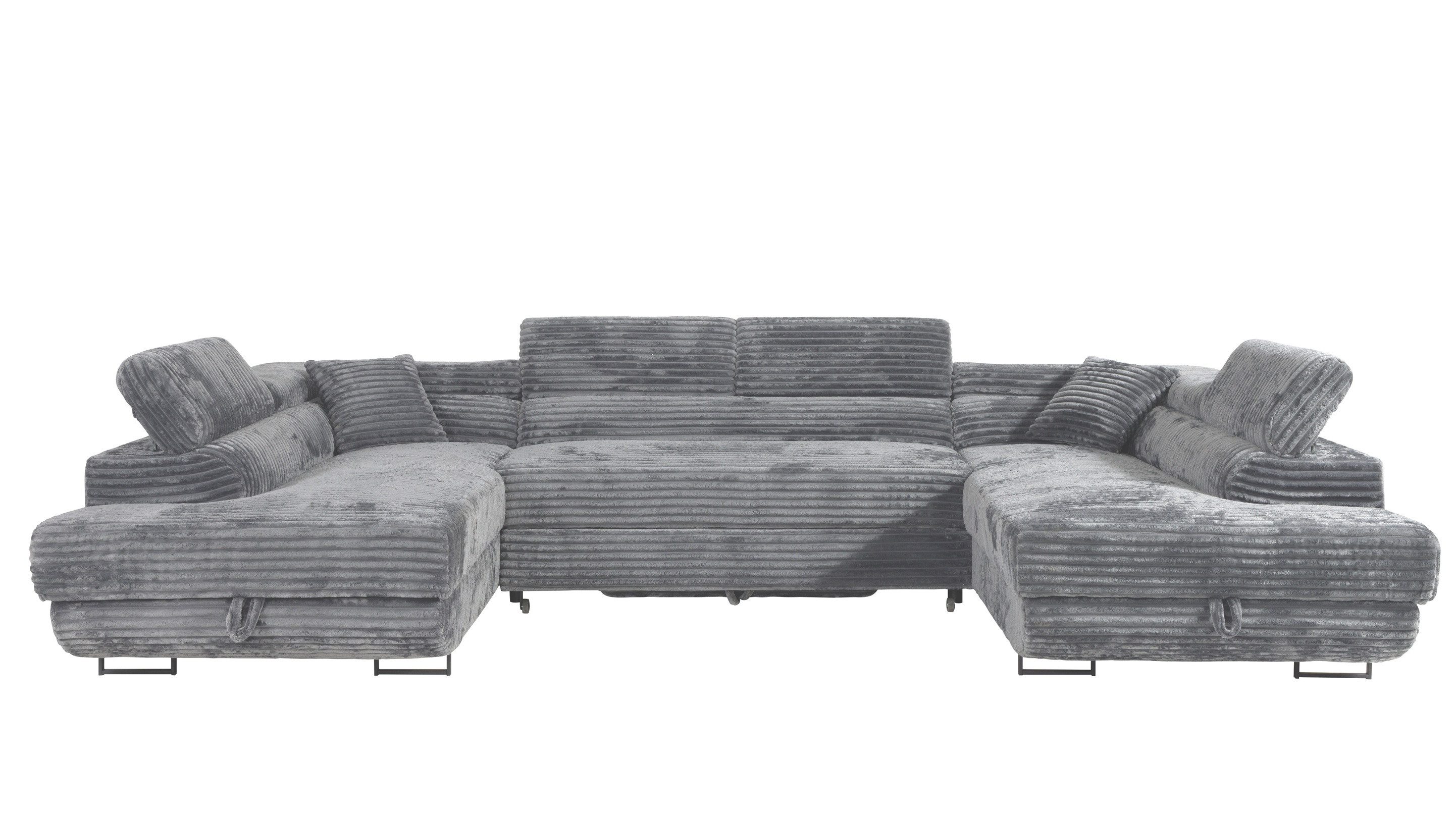 Labett Wohnlandschaft mit Schlaffunktion & Bettkasten GUSTAVO U-Form Sofa aus Cord