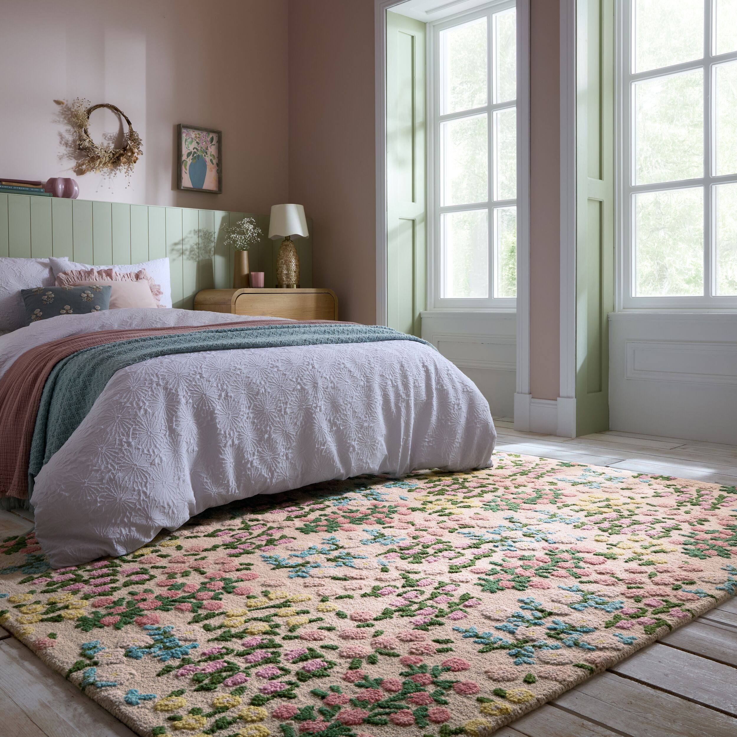 FLAIR RUGS Wollteppich Emilia Floral, Hoch-Tief-Struktur, rechteckig, Höhe: 9 mm, florales Design, Wohnzimmer, Schlafzimmer, Esszimmer