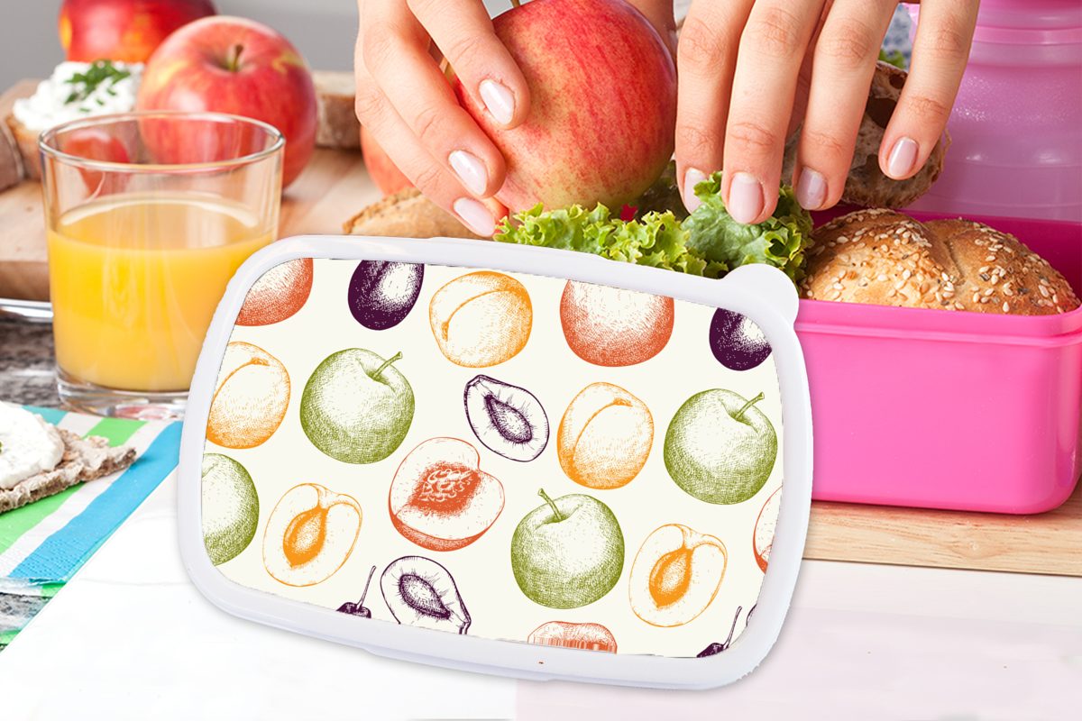 rosa Kunststoff Muster Kinder, Mädchen, Lebensmittel Brotdose für MuchoWow Kunststoff, - Snackbox, Erwachsene, Brotbox Illustration, (2-tlg), Lunchbox -