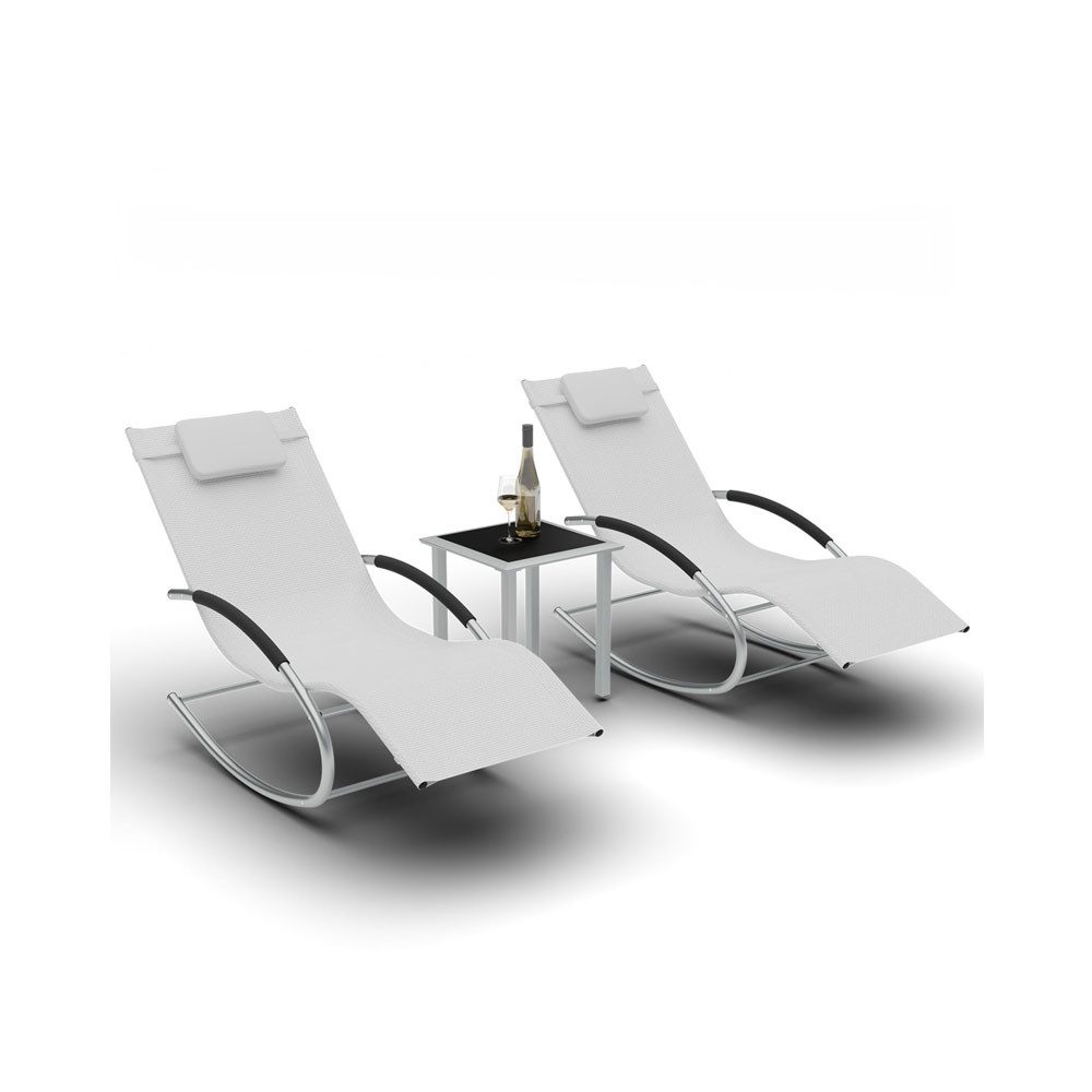 GarveeMore Relaxliege Outdoor Sonnenbaden Lounge Stuhl Set von 3 Terrasse Liegestühl