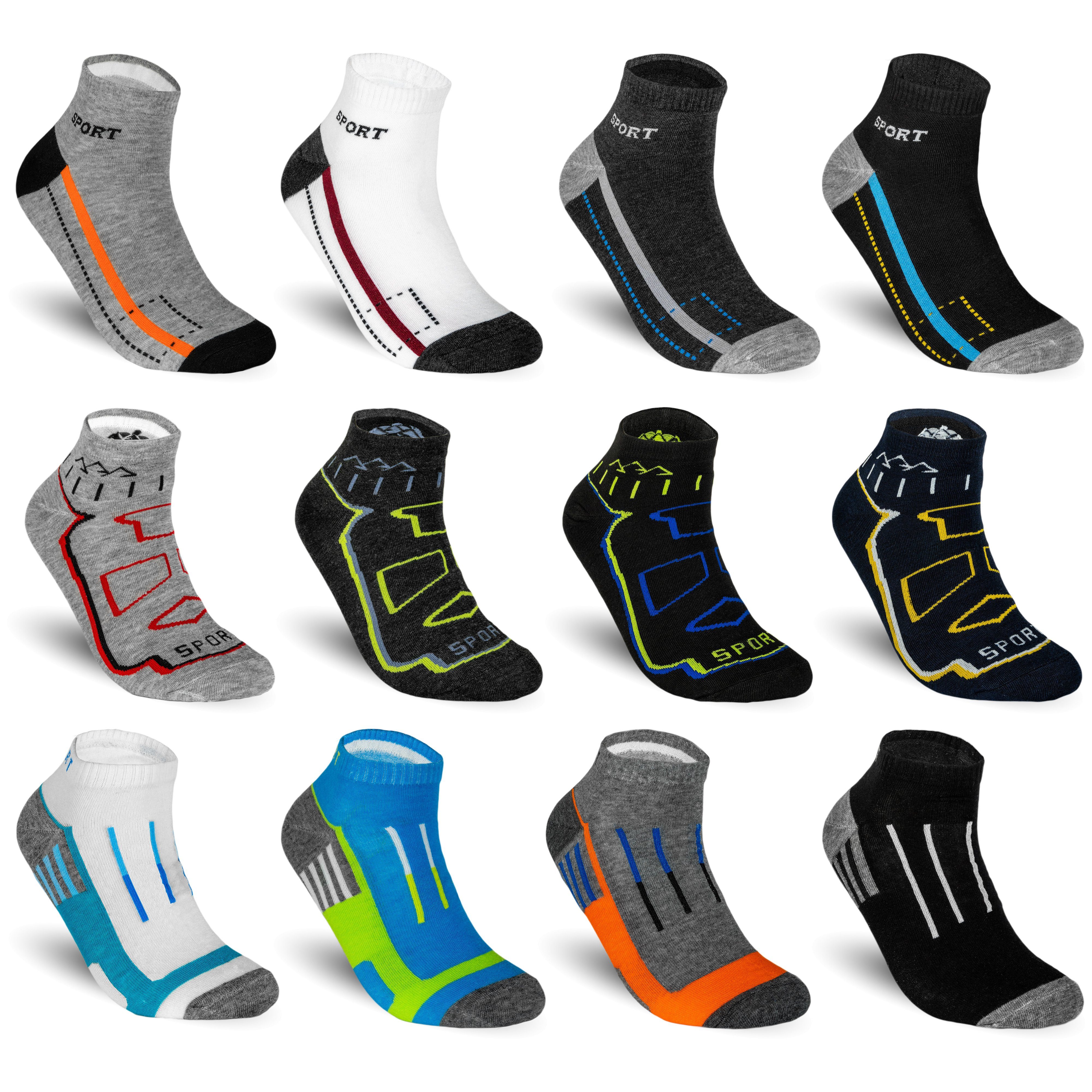 TEXEMP Sneakersocken 6, 12, 18 Paar Sneaker Socken Herren & Damen Mehrfarbig Baumwolle (Packung, 6-Paar) Robust & Langlebig Mix Modell 1-3