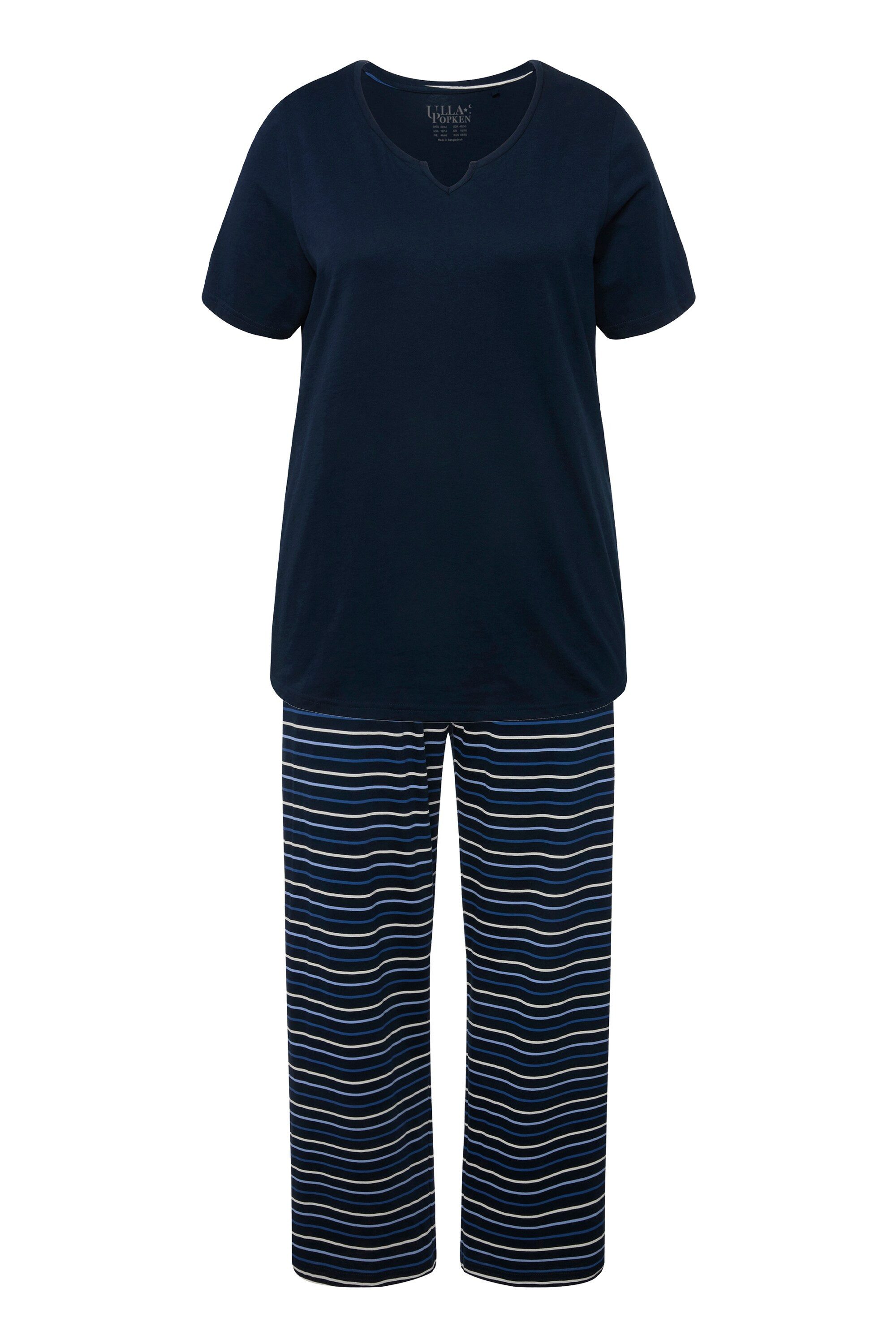 Ulla Popken Pyjama Pyjama Ringel Tunika-Ausschnitt günstig online kaufen