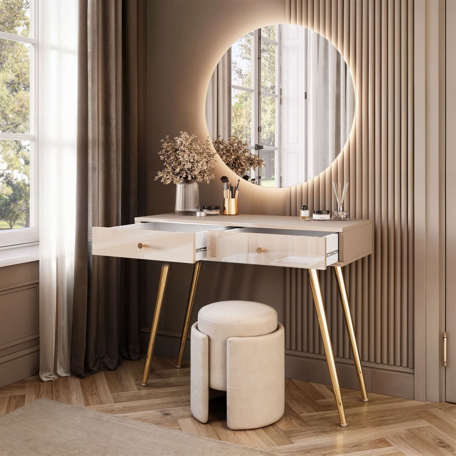 Lookway Schminktisch SIENNA GLAMOUR KASCHMIR mit LED-Spiegel (1x Konsole 1x Spiegel), Breite: 100 cm