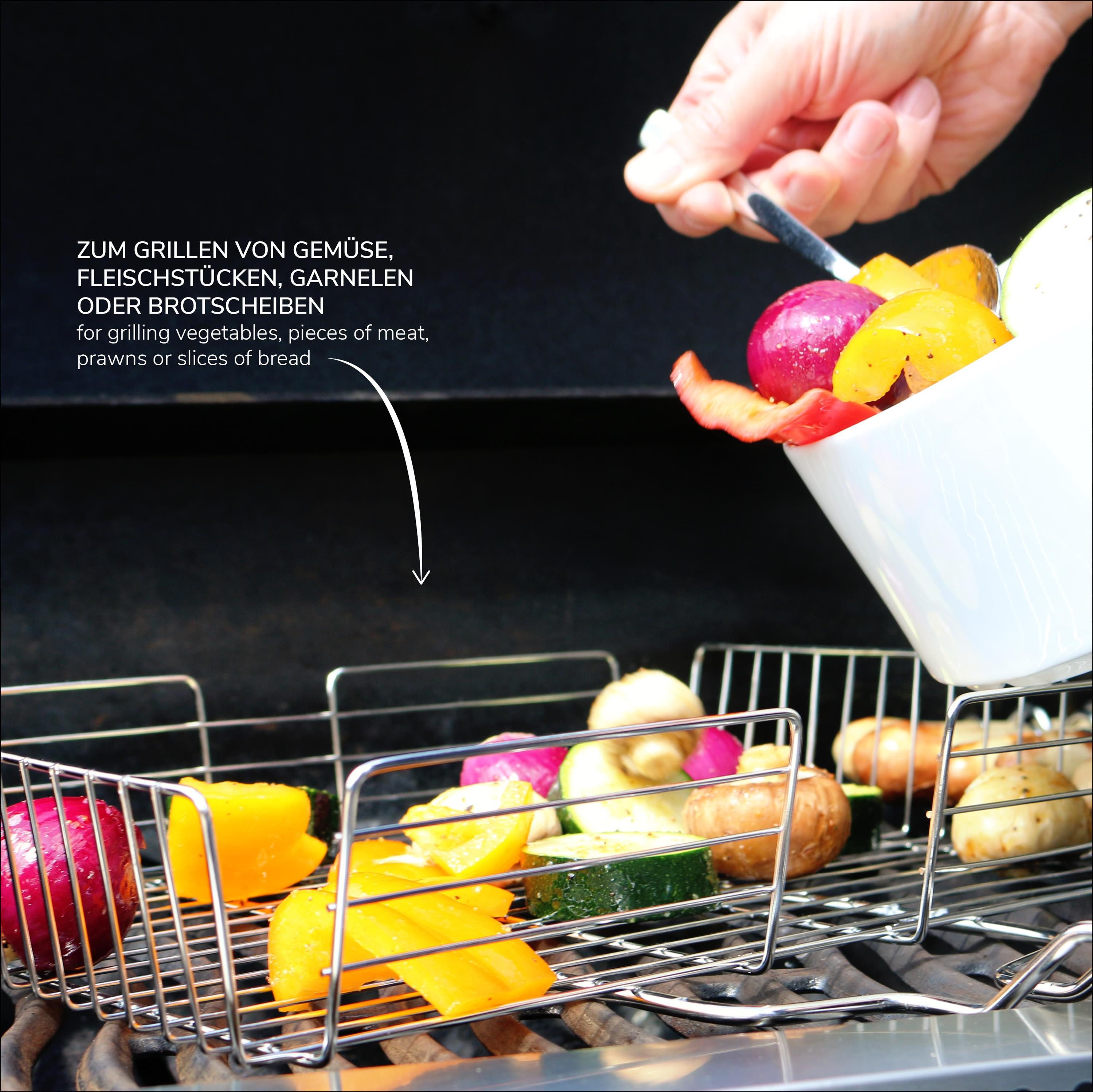 bremermann Grillguthalter Grillkorb, verstellbar für Gemüse, Garnelen, Fleisch // Edelstahl