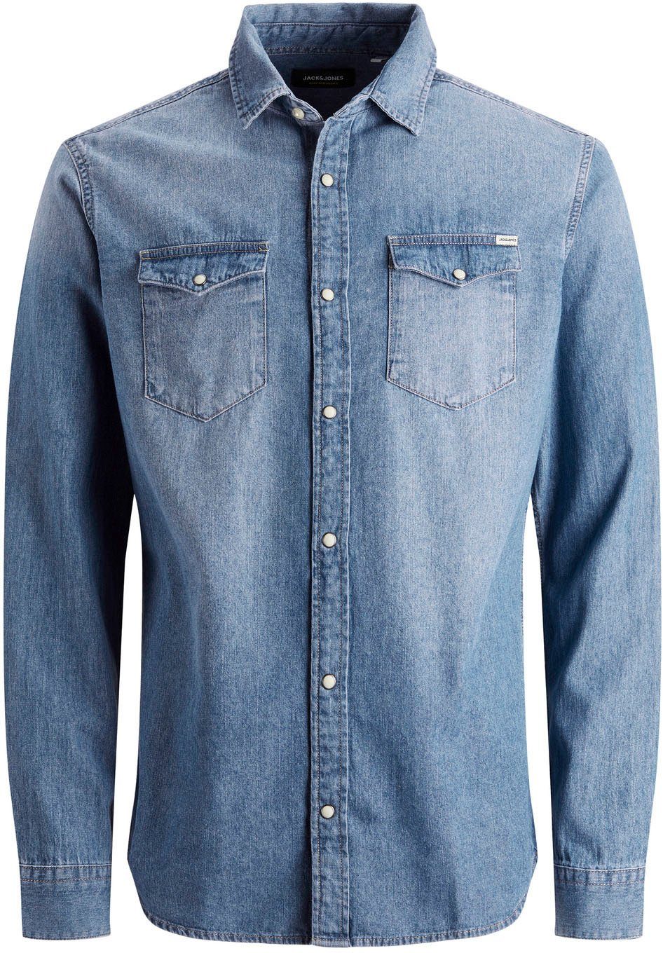Jack & Jones Jeanshemd JJESHERIDAN im Workwear-Stil mit robuster Baumwollqualität unifarben, modisch, slim fit, Baumwolle, Hemdkragen – Bild 4 von 5