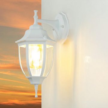 Licht-Erlebnisse Außen-Wandleuchte LYON, ohne Leuchtmittel, Außen Wandlampe Rustikal Aluminium Glas IP44 Weiß Laterne Garten Haus