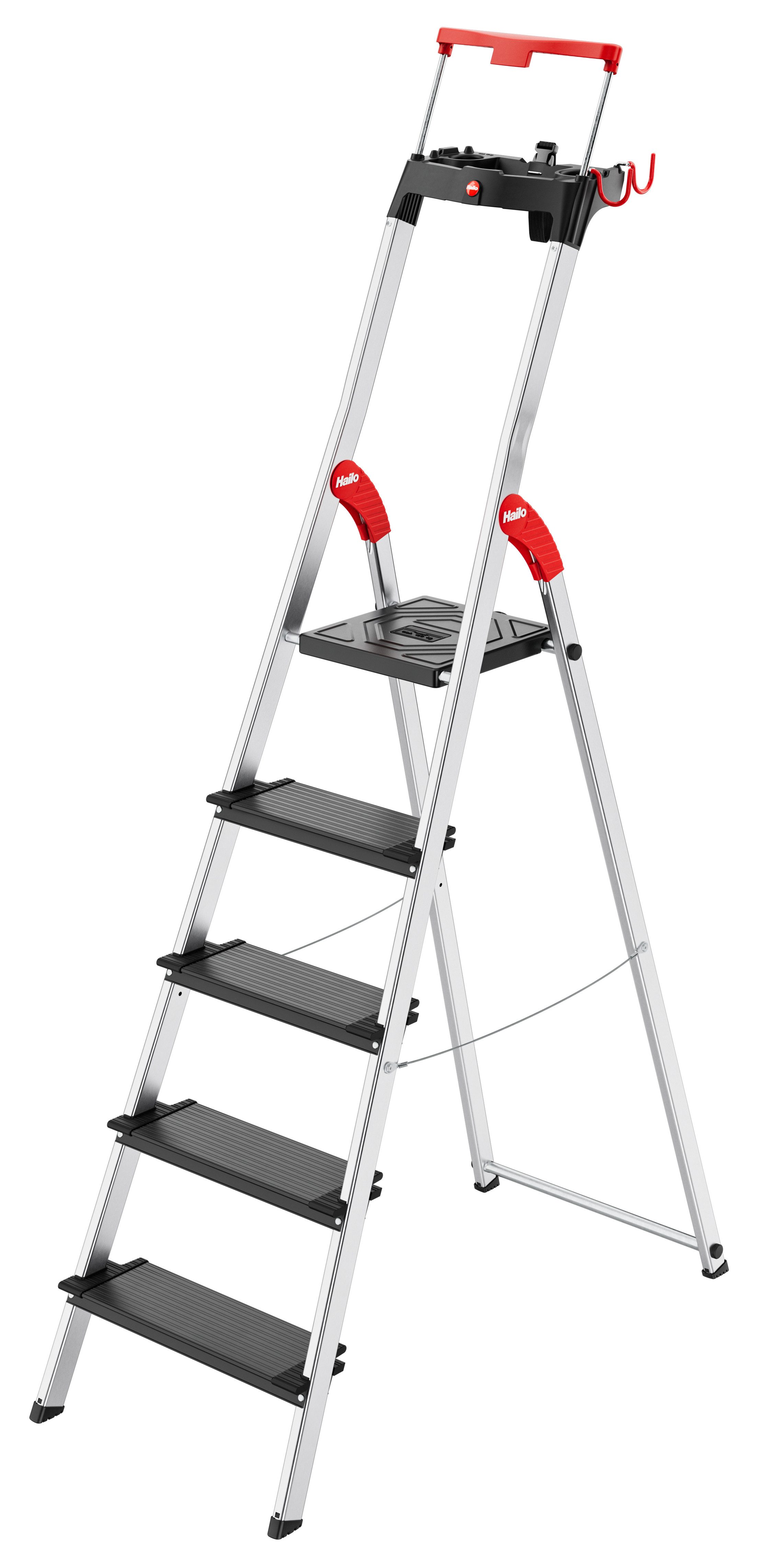 Hailo Stehleiter L100 TopLine, Alu-Sicherheits-Stehleiter 5 Stufen