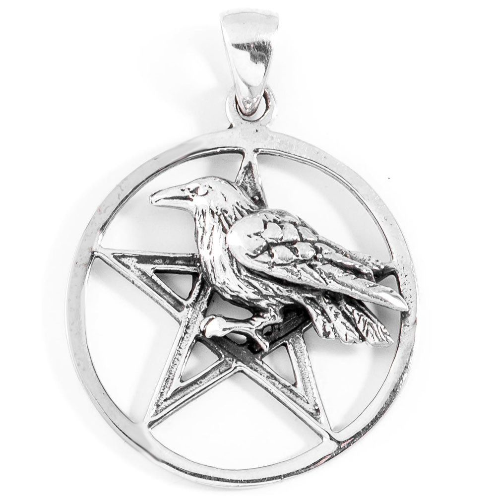 Kettenanhänger Rabenpentagramm Schmuck Anhänger 925er Silber - Pentagramm - 30x22mm