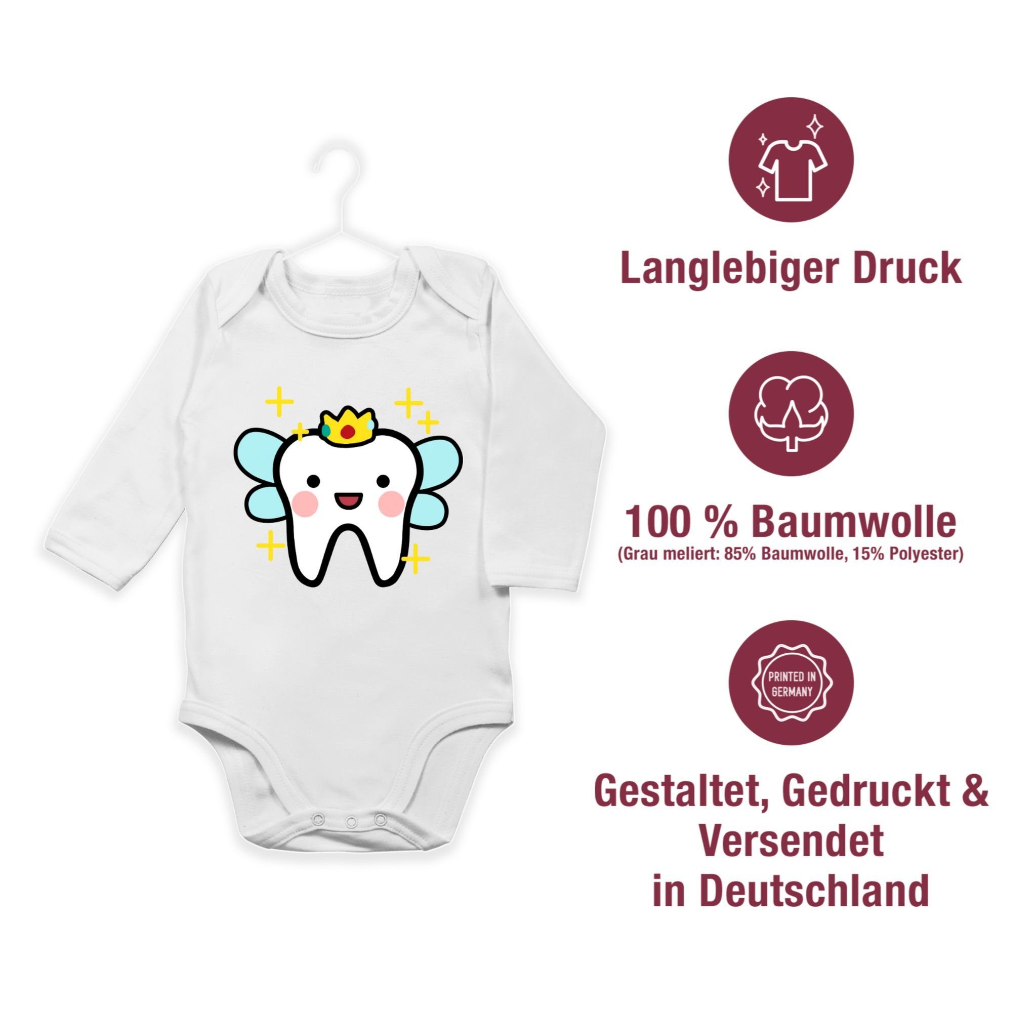 Kinder Mädchen (Gr. 50 - 92) Shirtracer Shirtbody Zahnfee mit Krone - Baby Karneval Outfit - Bio Baby Strampler langarm Fasching