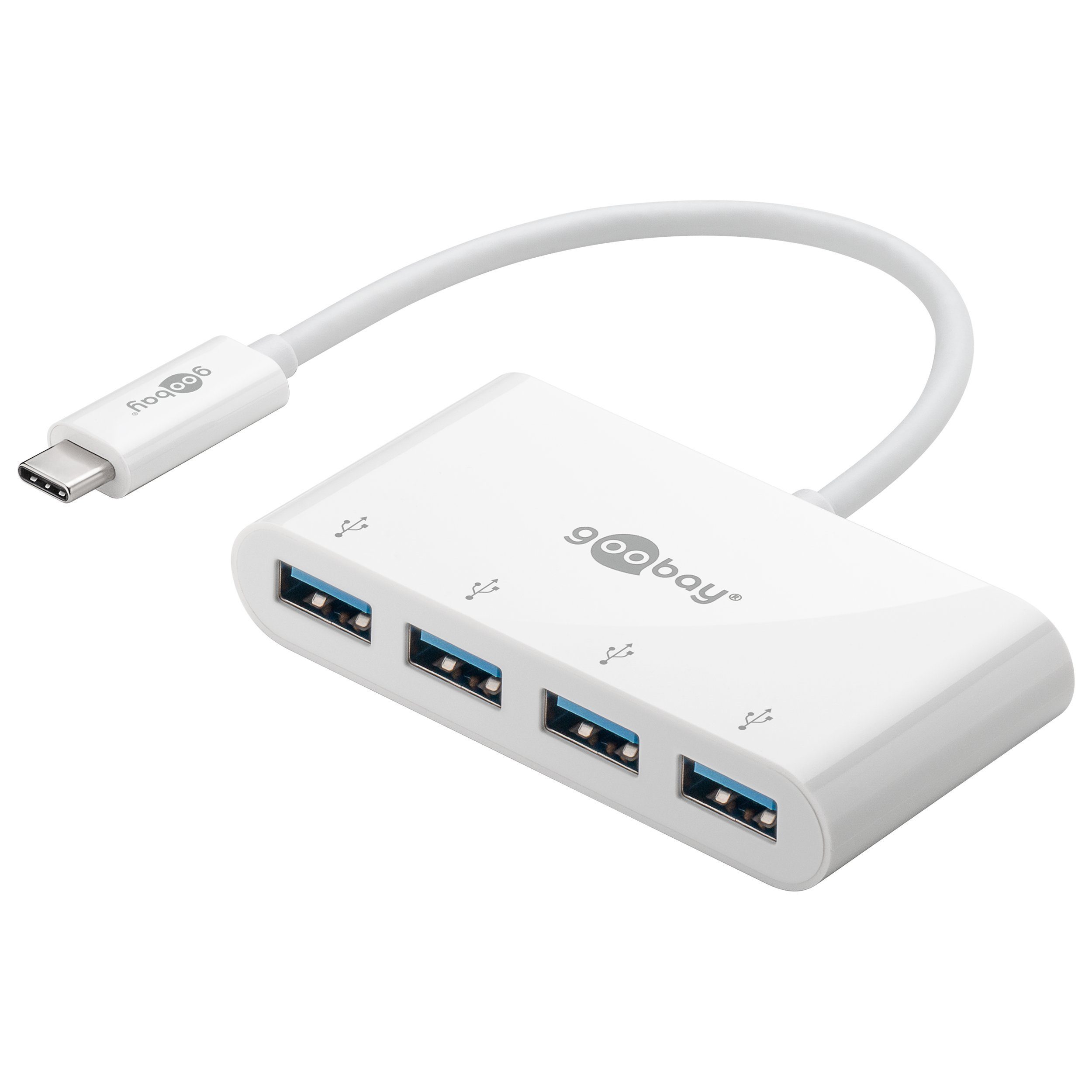 Goobay USB-Verteiler USB-C Multiport Adapter 4-fach USB 3.0 Buchsen (Schneller Datentransfer und Laden, 5 Gbit/s Übertragungsrate), 1x USB-C Stecker / 4x USB 3.0 Buchsen