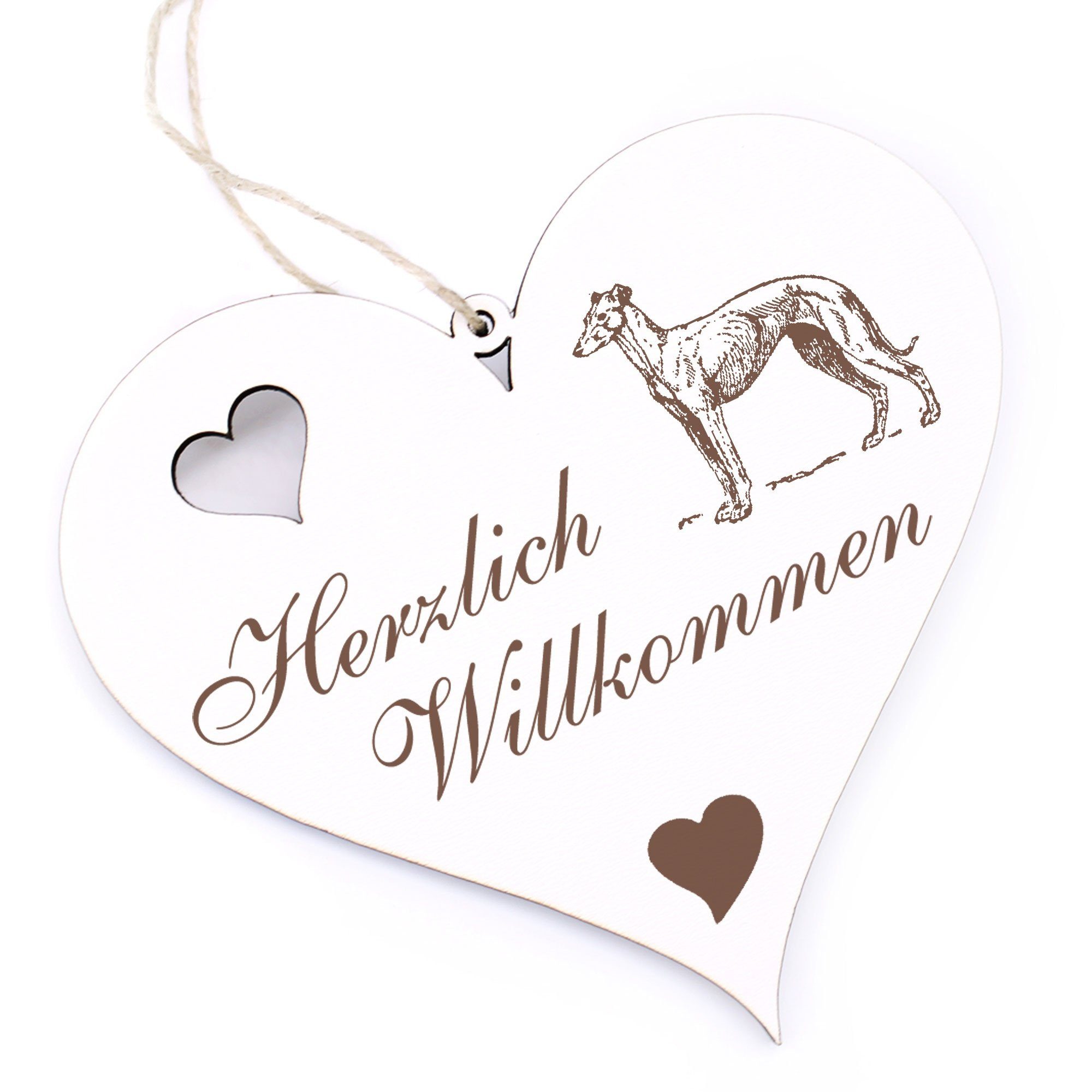 13x12cm Herzlich - Dekolando Hängedekoration Greyhound - Willkommen