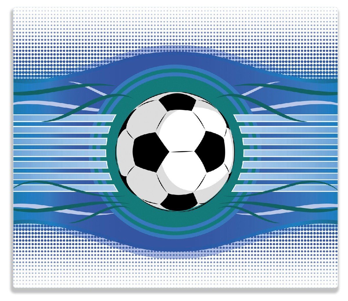 Wallario Herd-Abdeckplatte Fußball - Blaue Wellen Muster Linien Punkte, ESG-Sicherheitsglas, (Glasplatte, 1 tlg., inkl. 5mm Noppen), verschiedene Größen